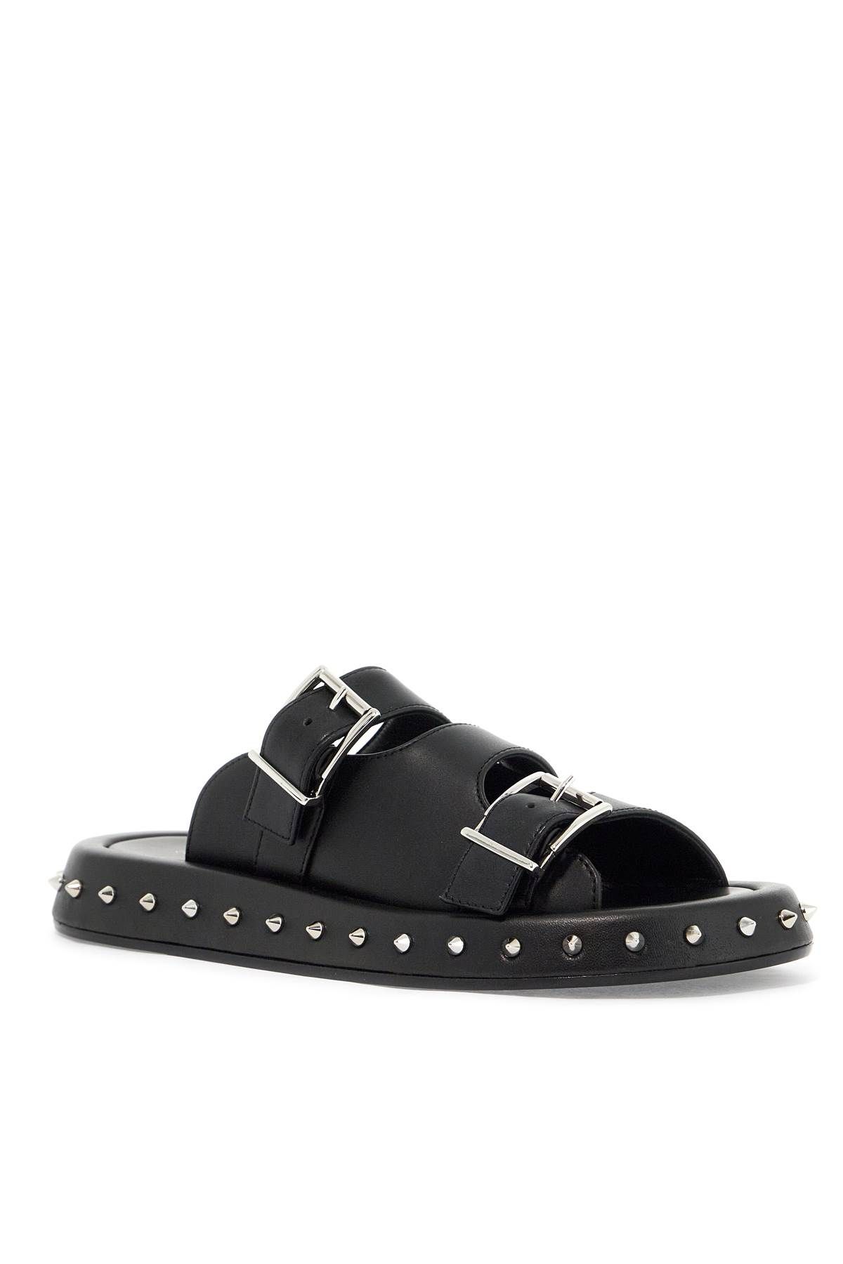 Shop Alexander Mcqueen Leather Punk Slides For Ed In Black