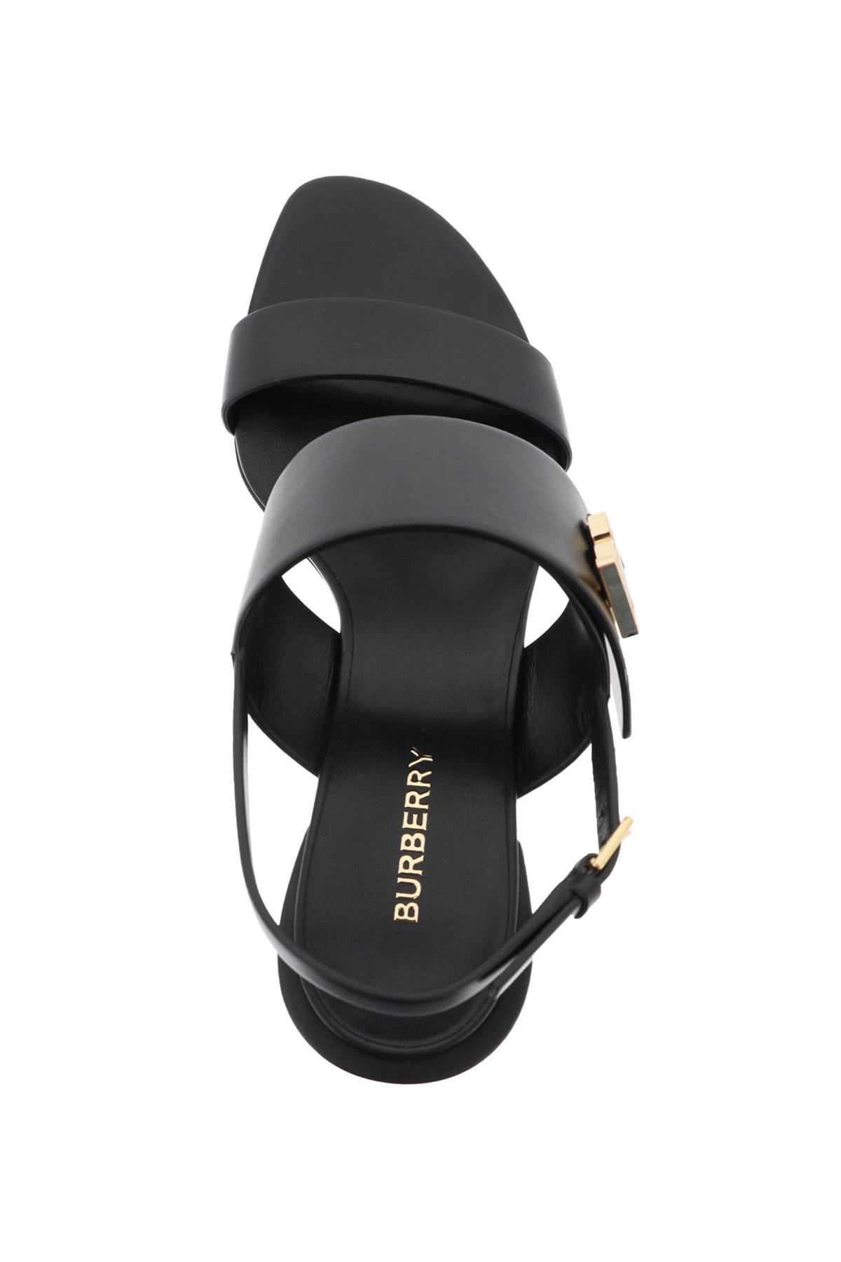 Shop Burberry Leather Sandals With Monogram In Black