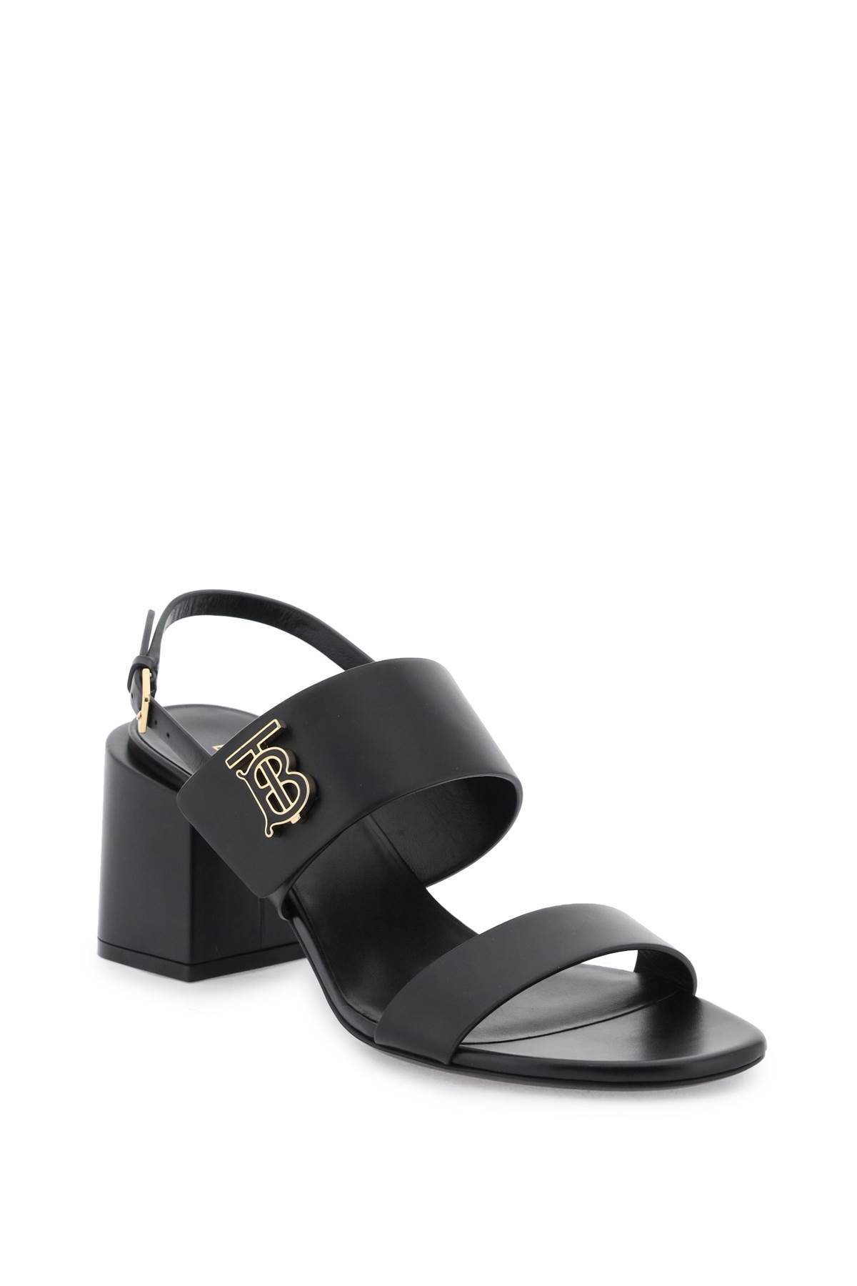 Shop Burberry Leather Sandals With Monogram In Black
