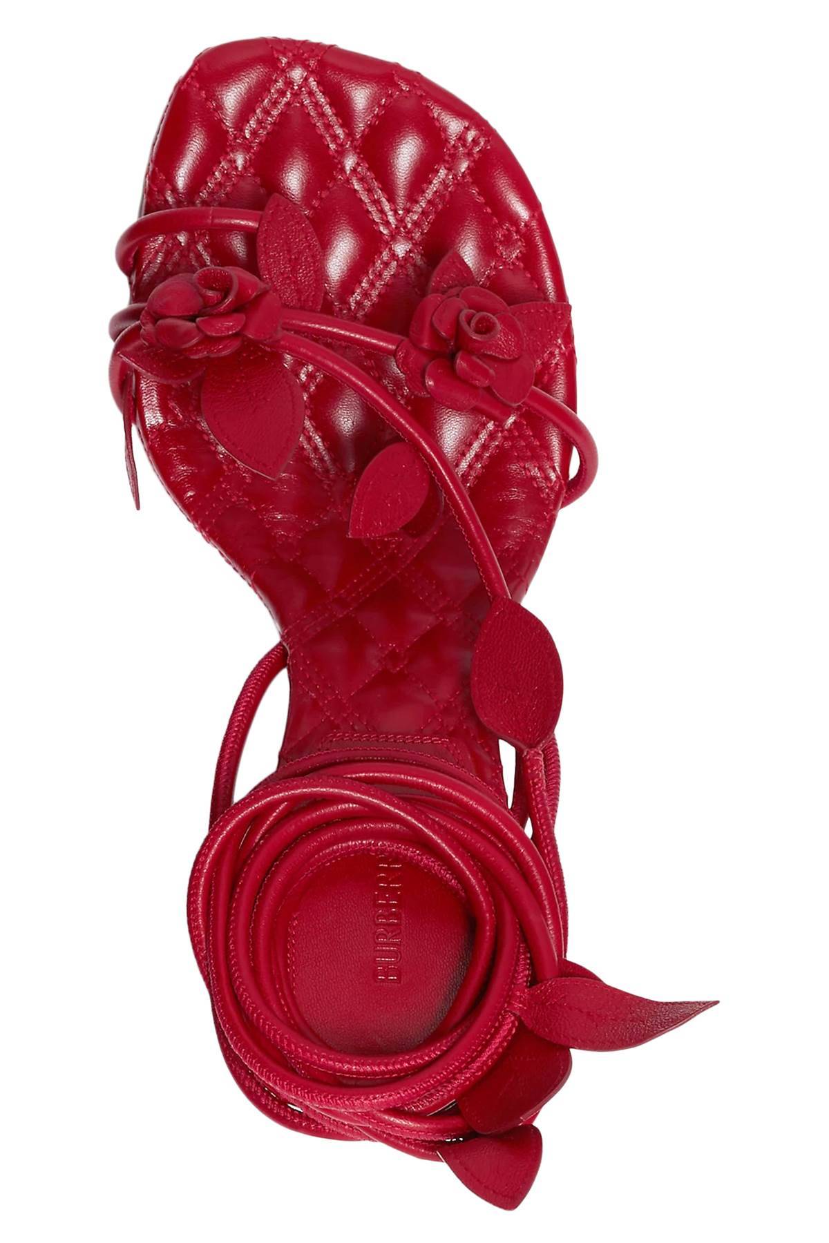 Shop Burberry Ivy Flora Leather Sandals With Heel. In Red