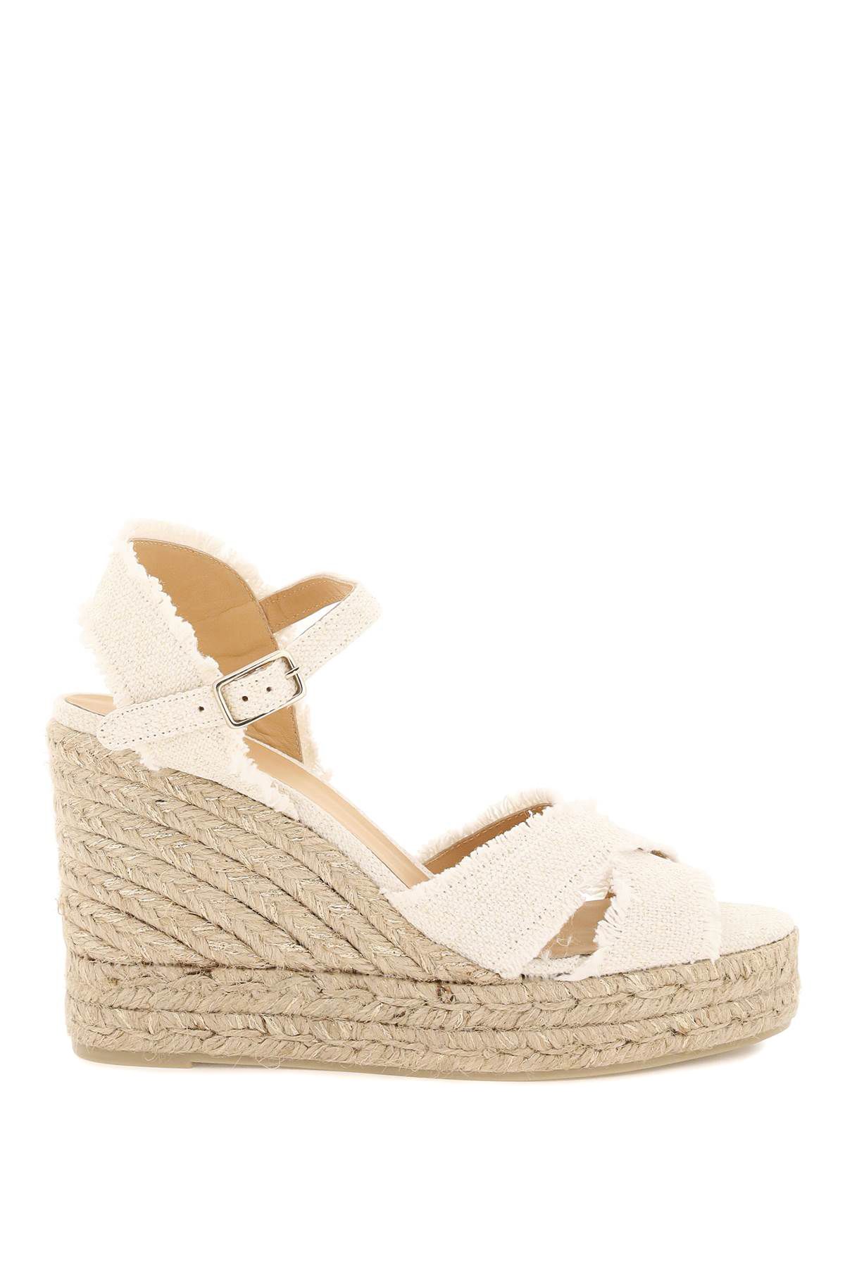 Shop Castaã±er Lurex Bromelia Wedge Sandals In White,gold