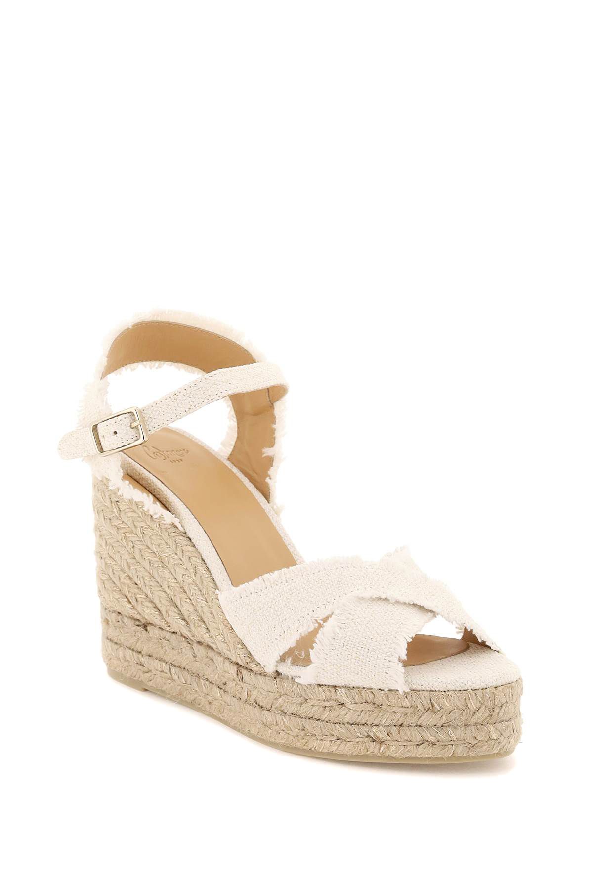 Shop Castaã±er Lurex Bromelia Wedge Sandals In White,gold