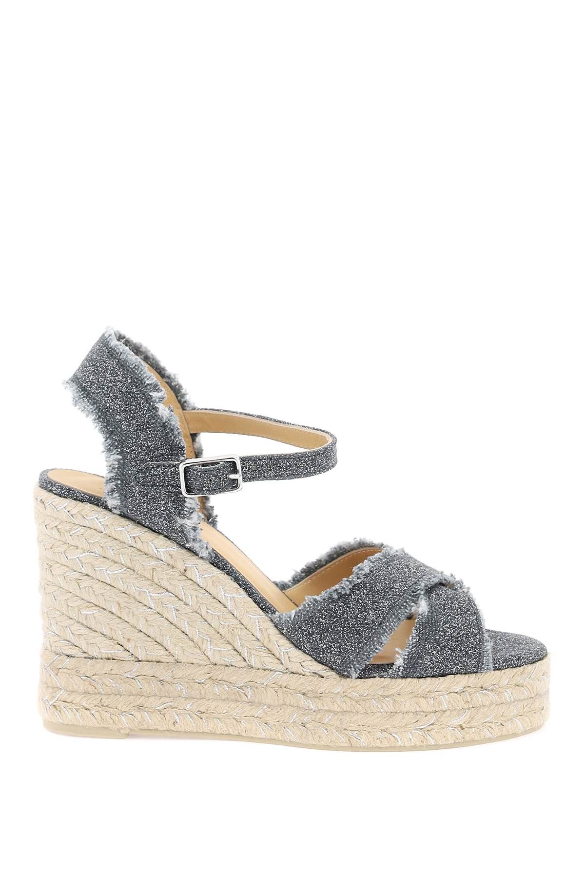 Shop Castaã±er Lurex Bromelia Wedge Sandals In Grey,silver