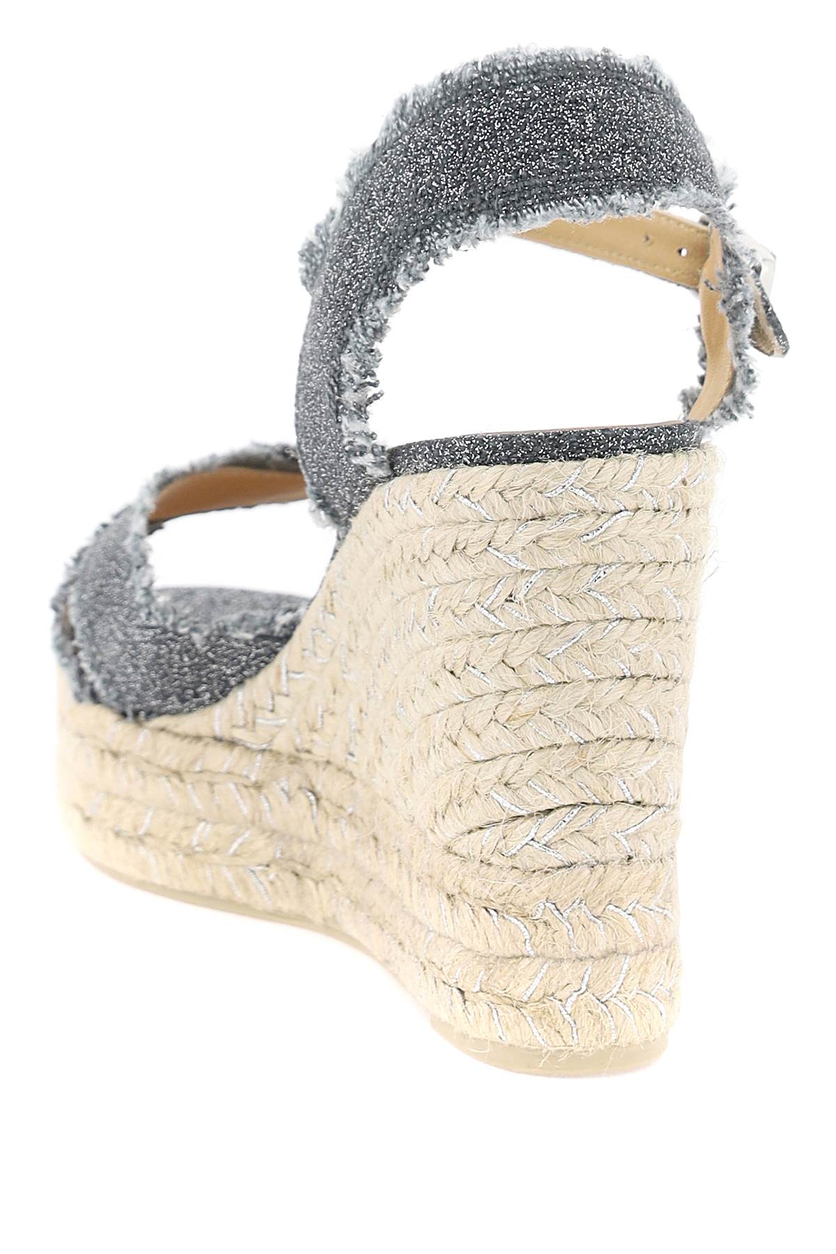 Shop Castaã±er Lurex Bromelia Wedge Sandals In Grey,silver