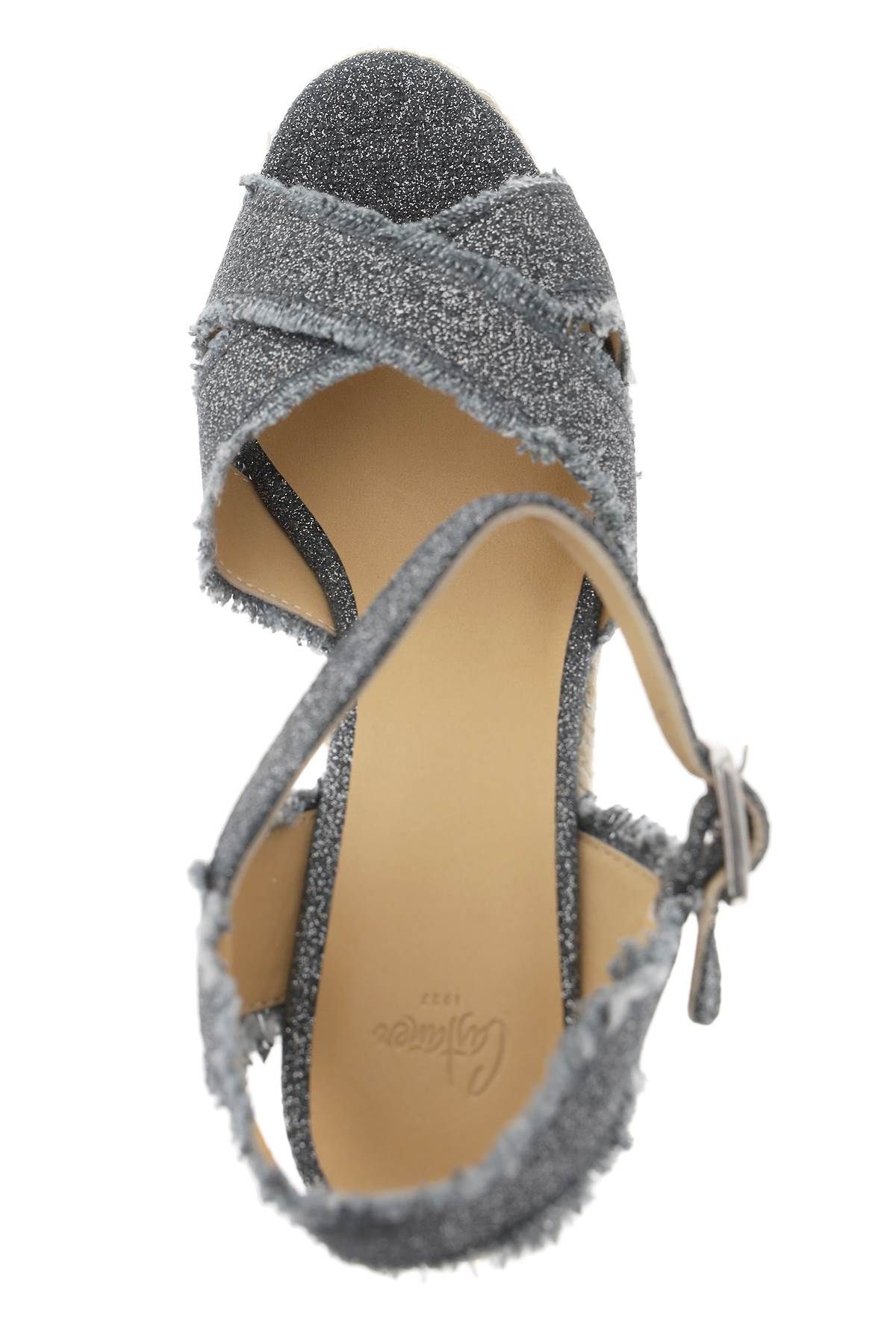 Shop Castaã±er Lurex Bromelia Wedge Sandals In Grey,silver