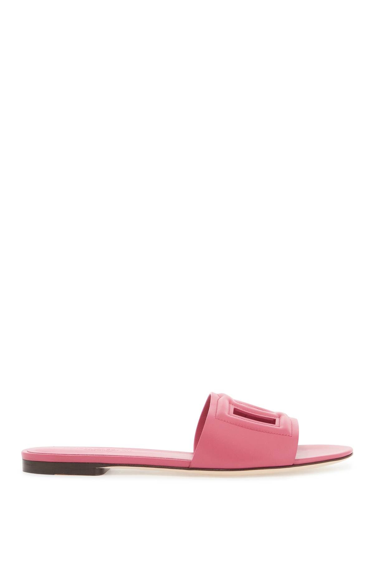 Shop Dolce & Gabbana Leather Slides With Cut-out Logo In Pink