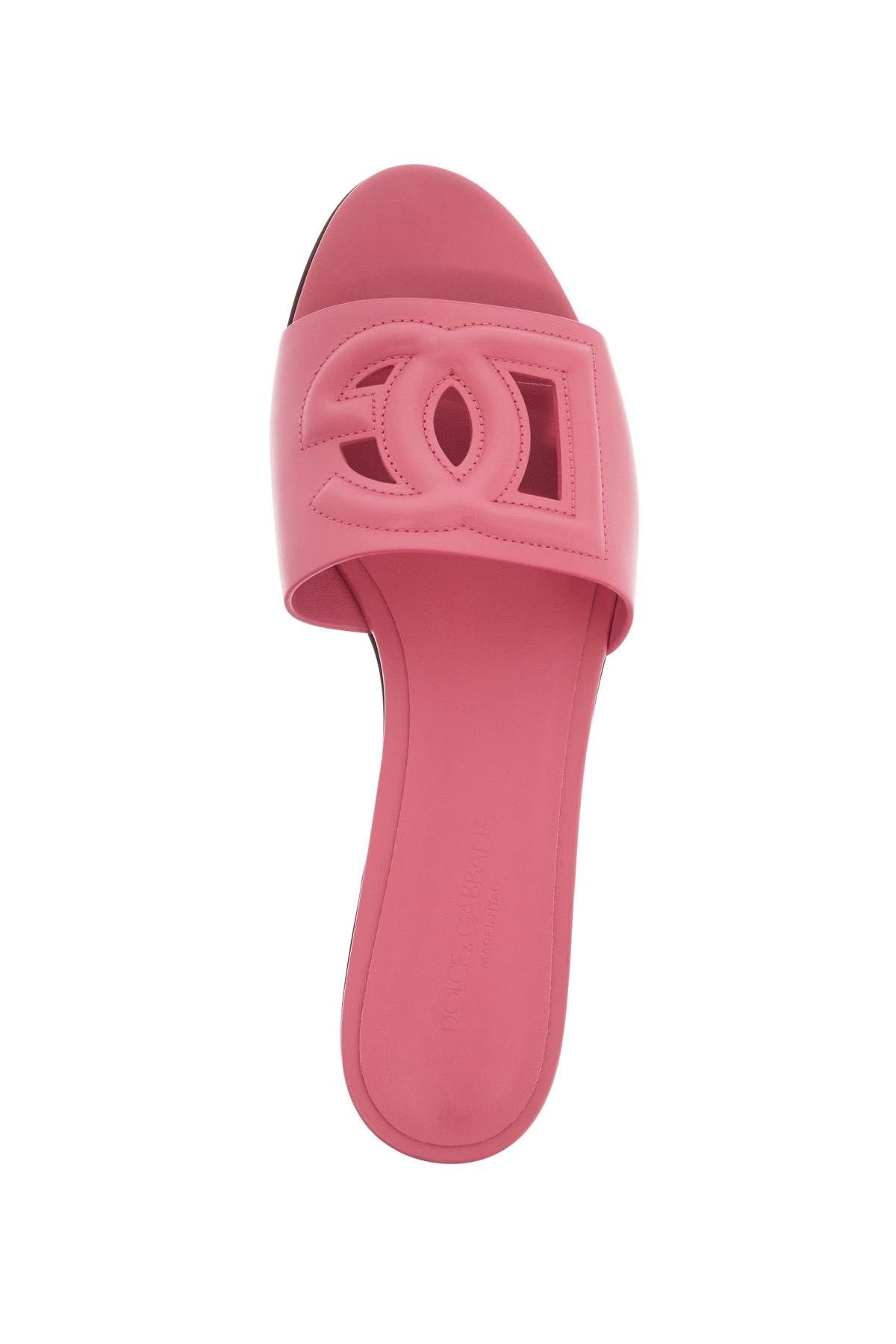 Shop Dolce & Gabbana Leather Slides With Cut-out Logo In Pink