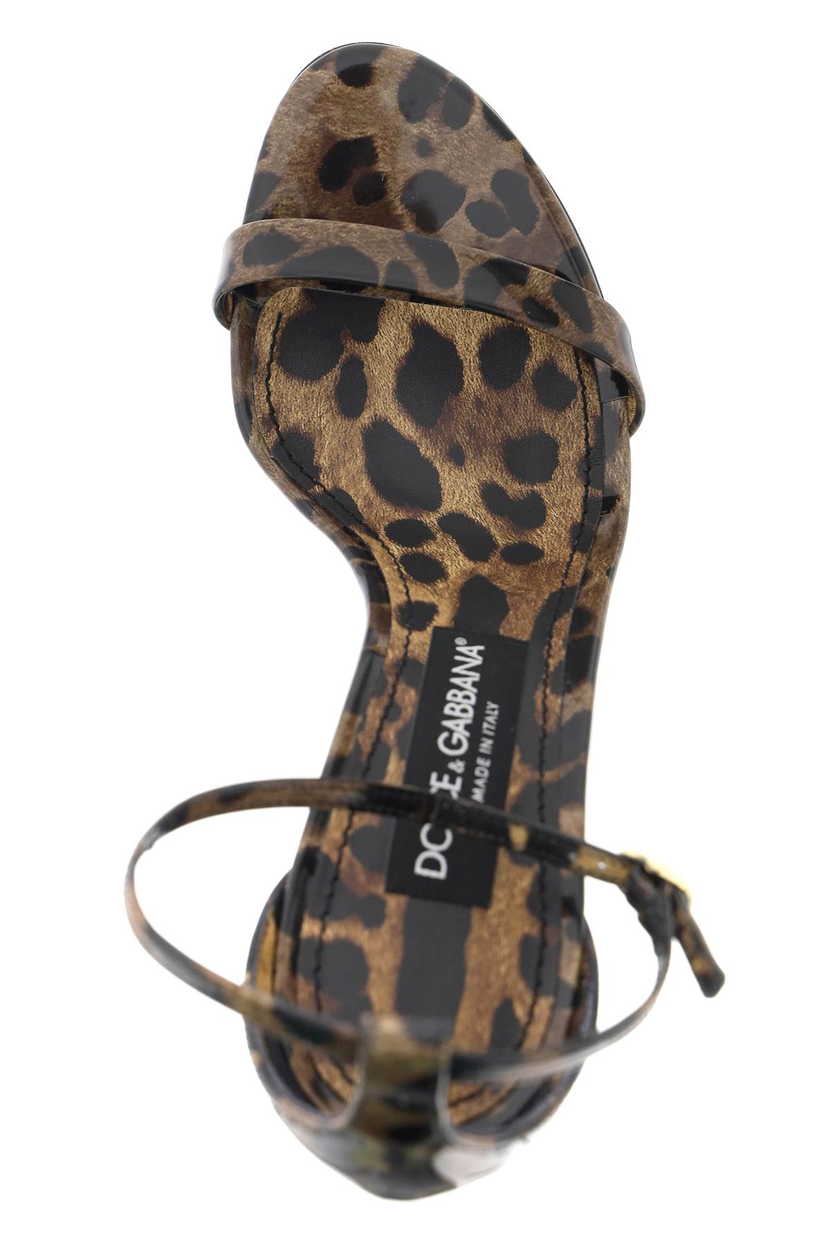 Shop Dolce & Gabbana Leopard Print Glossy Leather Sandals In Brown