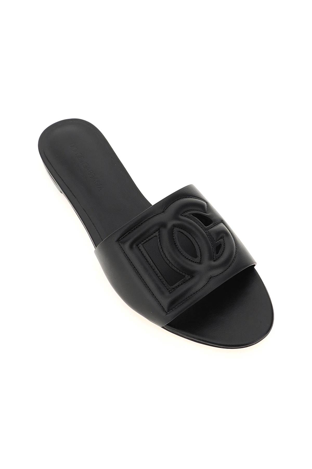 Shop Dolce & Gabbana Leather Slides With Cut-out Logo In Black