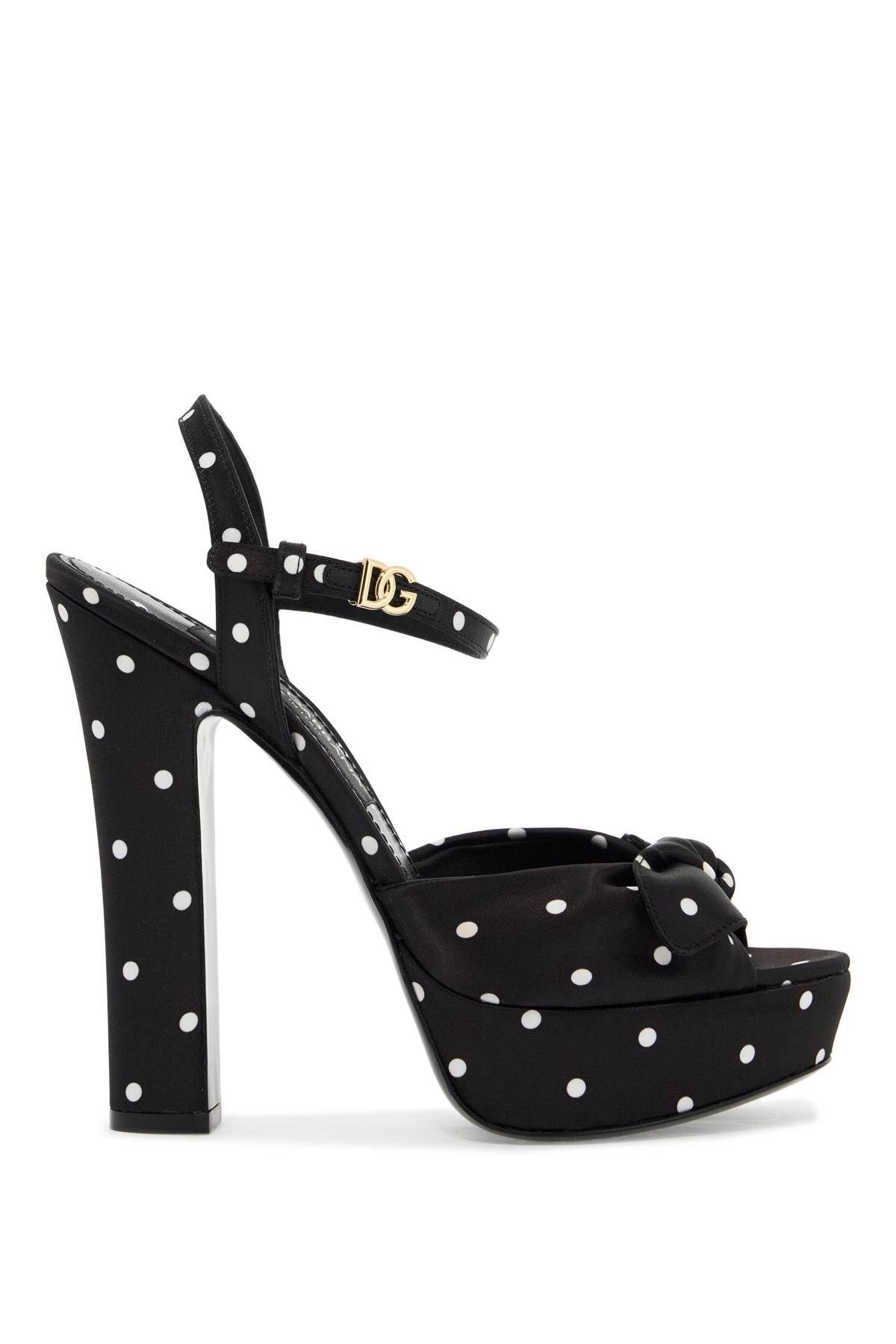 Shop Dolce & Gabbana "keira Polka Dot Satin Platform Sandals In Metallic