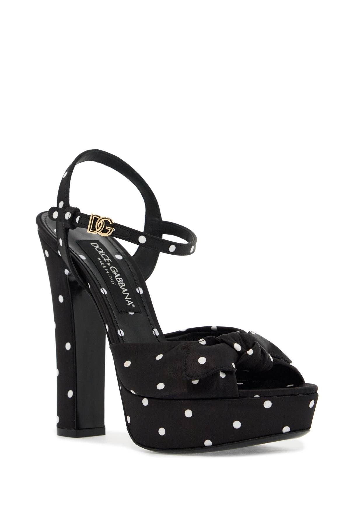 Shop Dolce & Gabbana "keira Polka Dot Satin Platform Sandals In Metallic