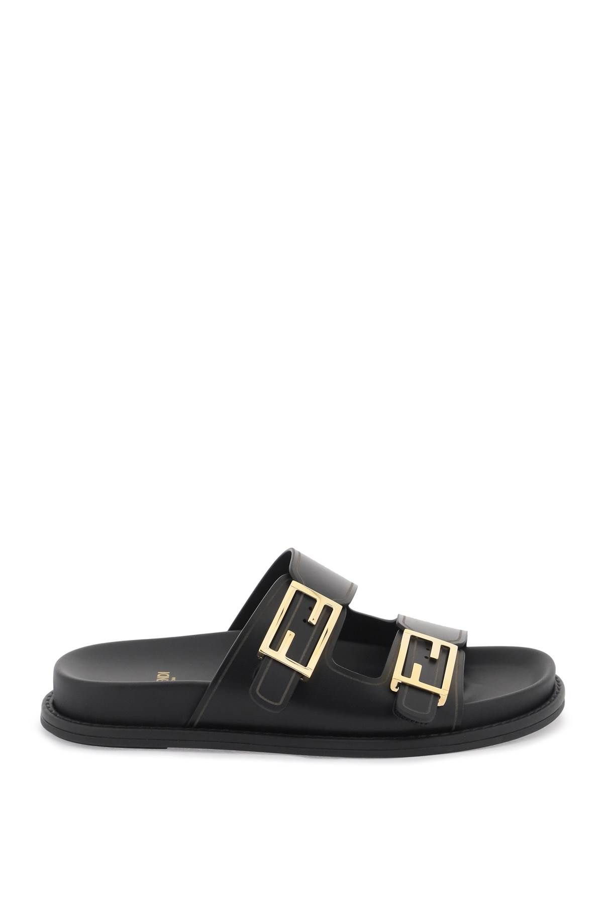 Shop Fendi Leather Slides With A Luxurious In Black