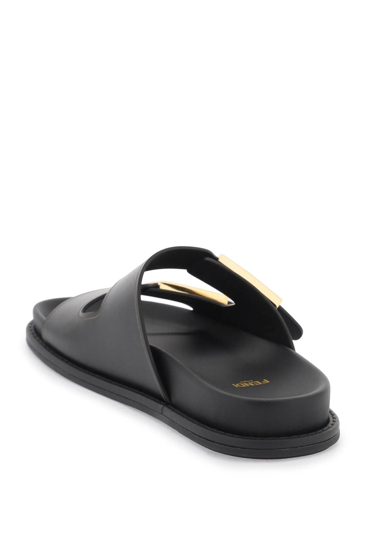 Shop Fendi Leather Slides With A Luxurious In Black