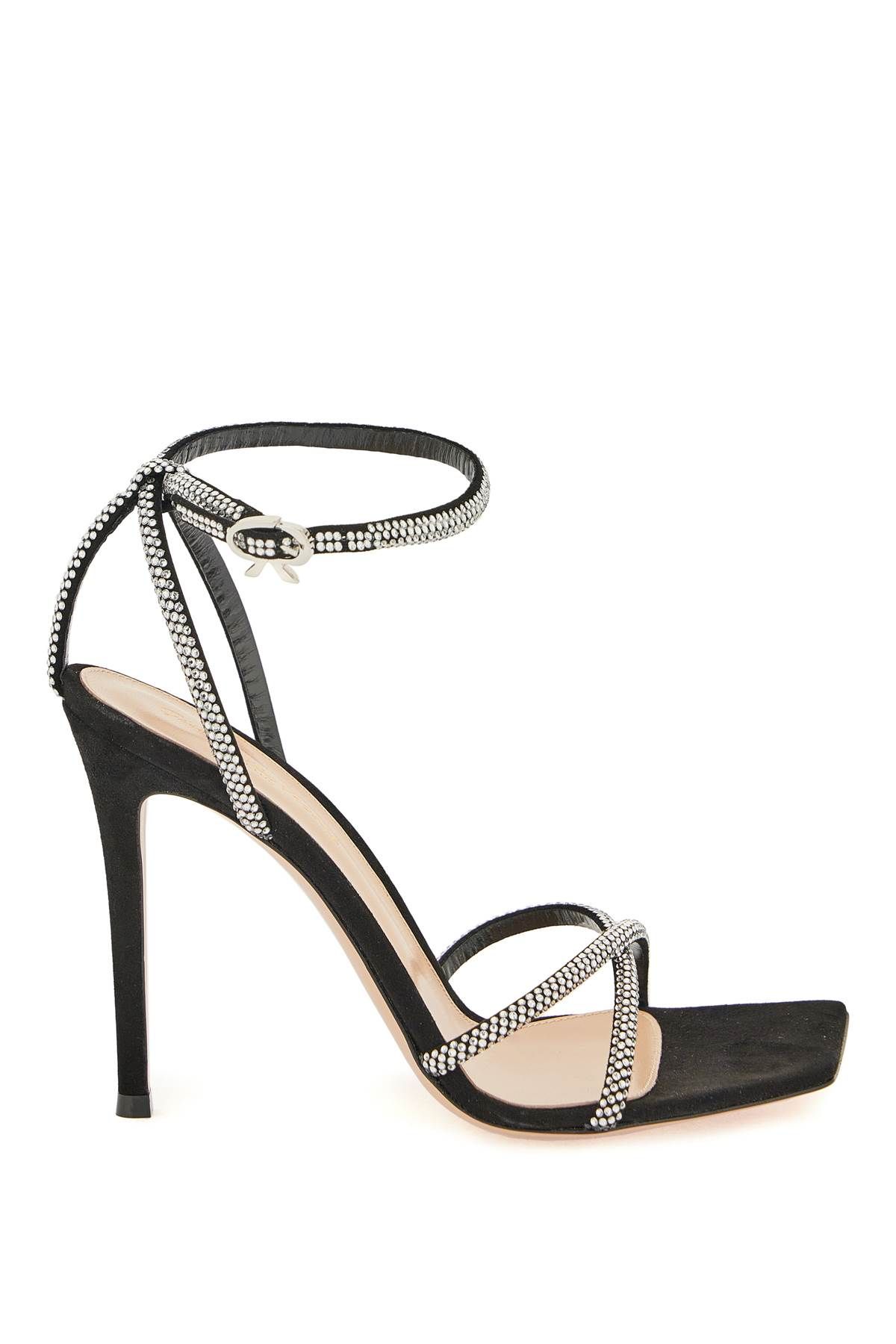 Shop Gianvito Rossi Suede Sandals With Rhinestones In Black,silver