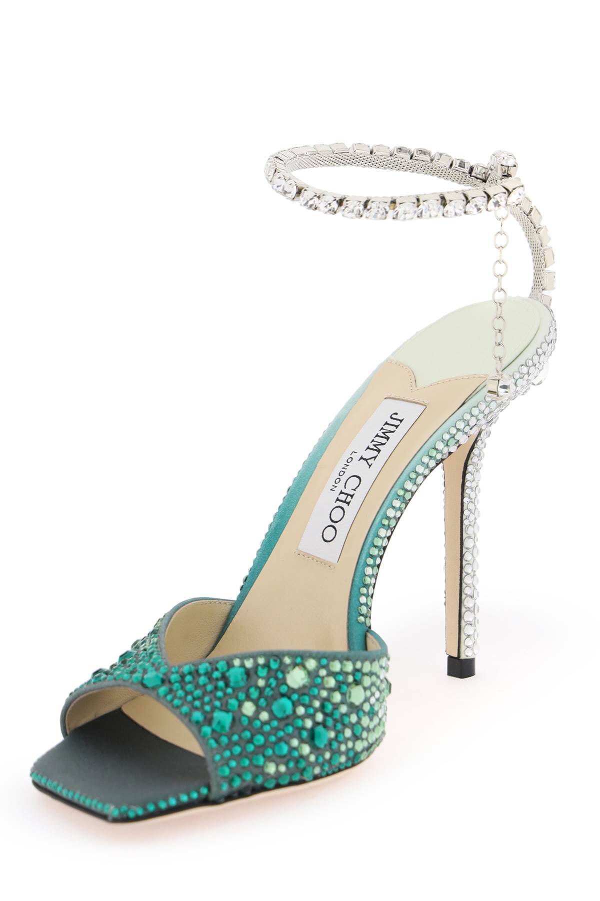 Shop Jimmy Choo Saeda 100 Sandals With Degradé Crystals In Green,silver
