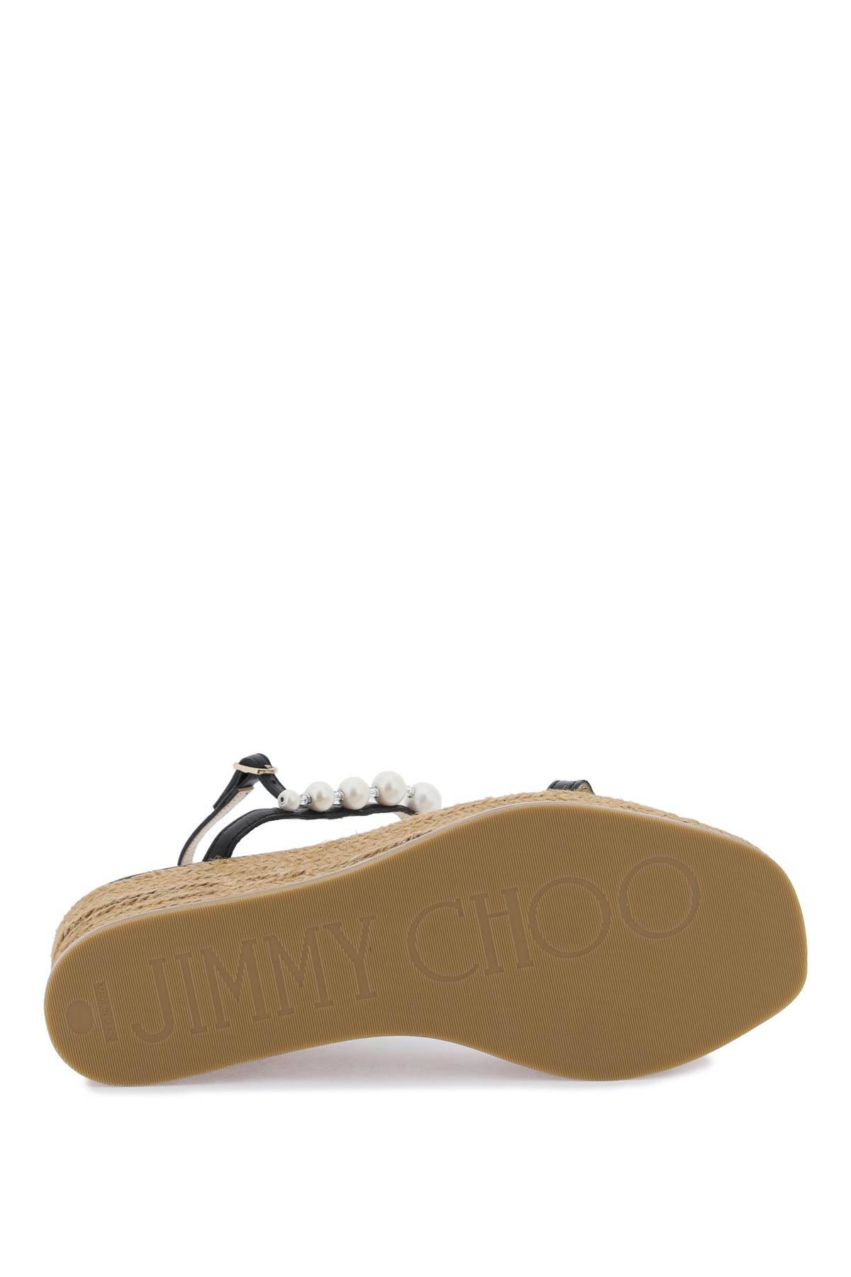 Shop Jimmy Choo Amatuus 60 Wedge And Pearl Sandals In Black,beige,white