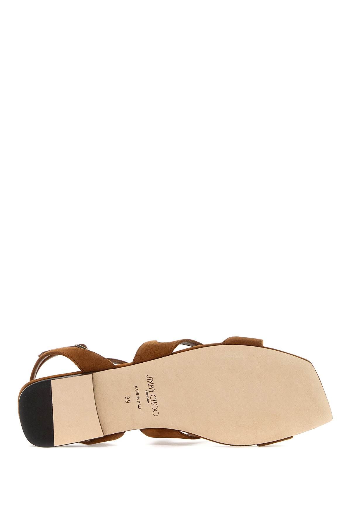 Shop Jimmy Choo Ayla Flat Suede Leather Sandals In Brown