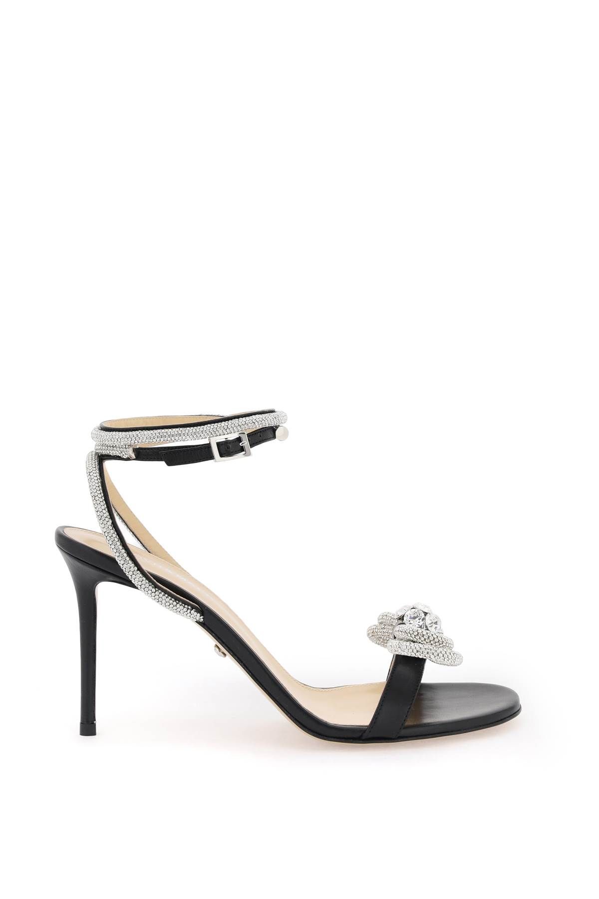 Shop Mach & Mach Leather Sandals With Crystals In Black