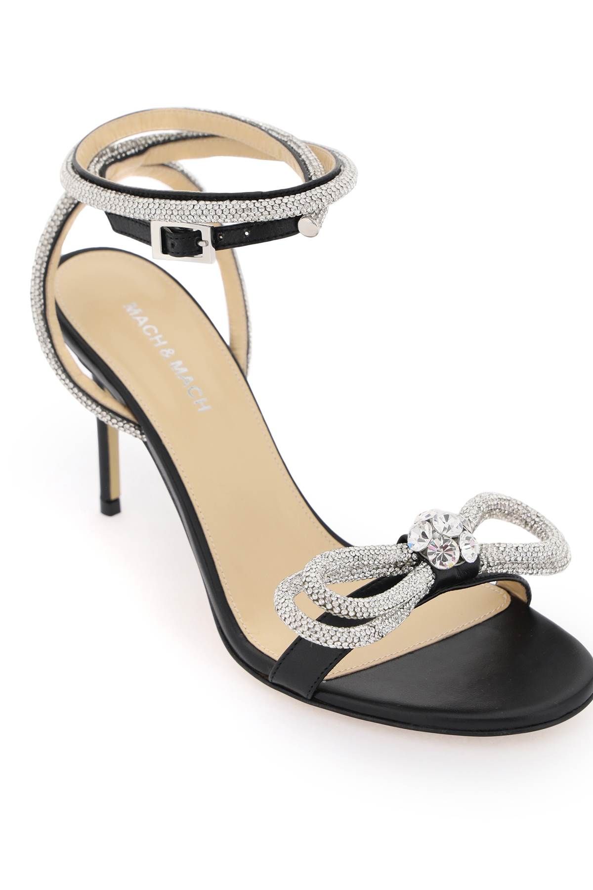 Shop Mach & Mach Leather Sandals With Crystals In Black