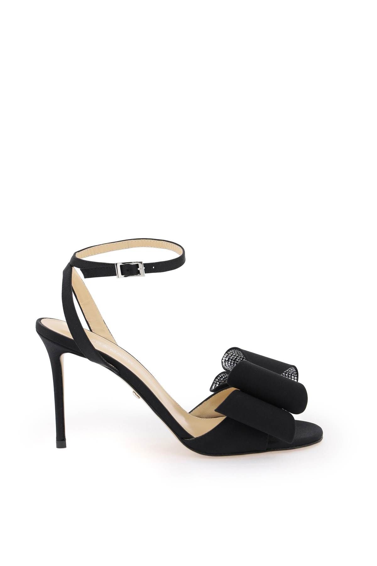 Shop Mach & Mach Satin Le Cadeau Sandals With Double Bow In Black