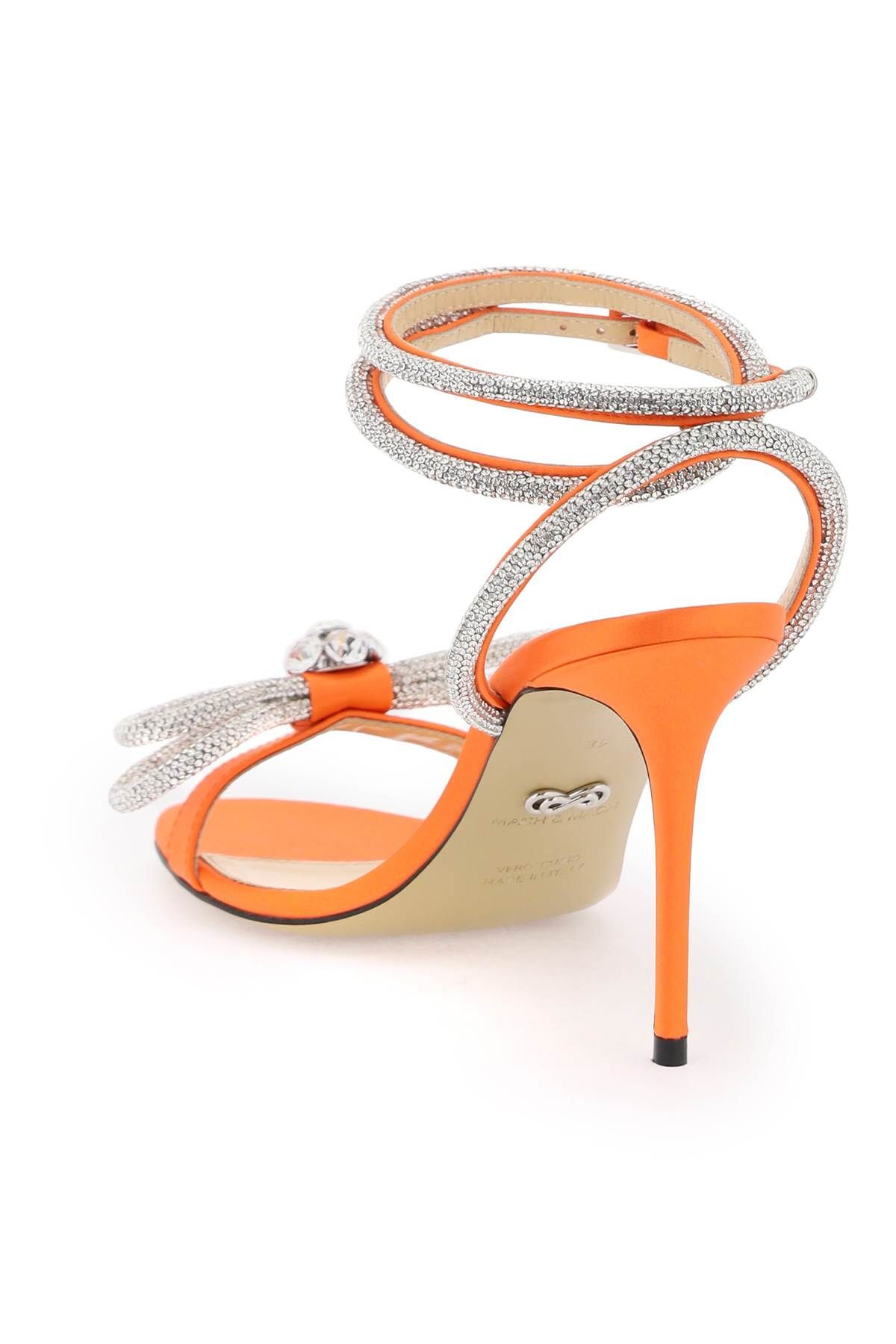 Shop Mach & Mach Satin Sandals With Crystals In Orange