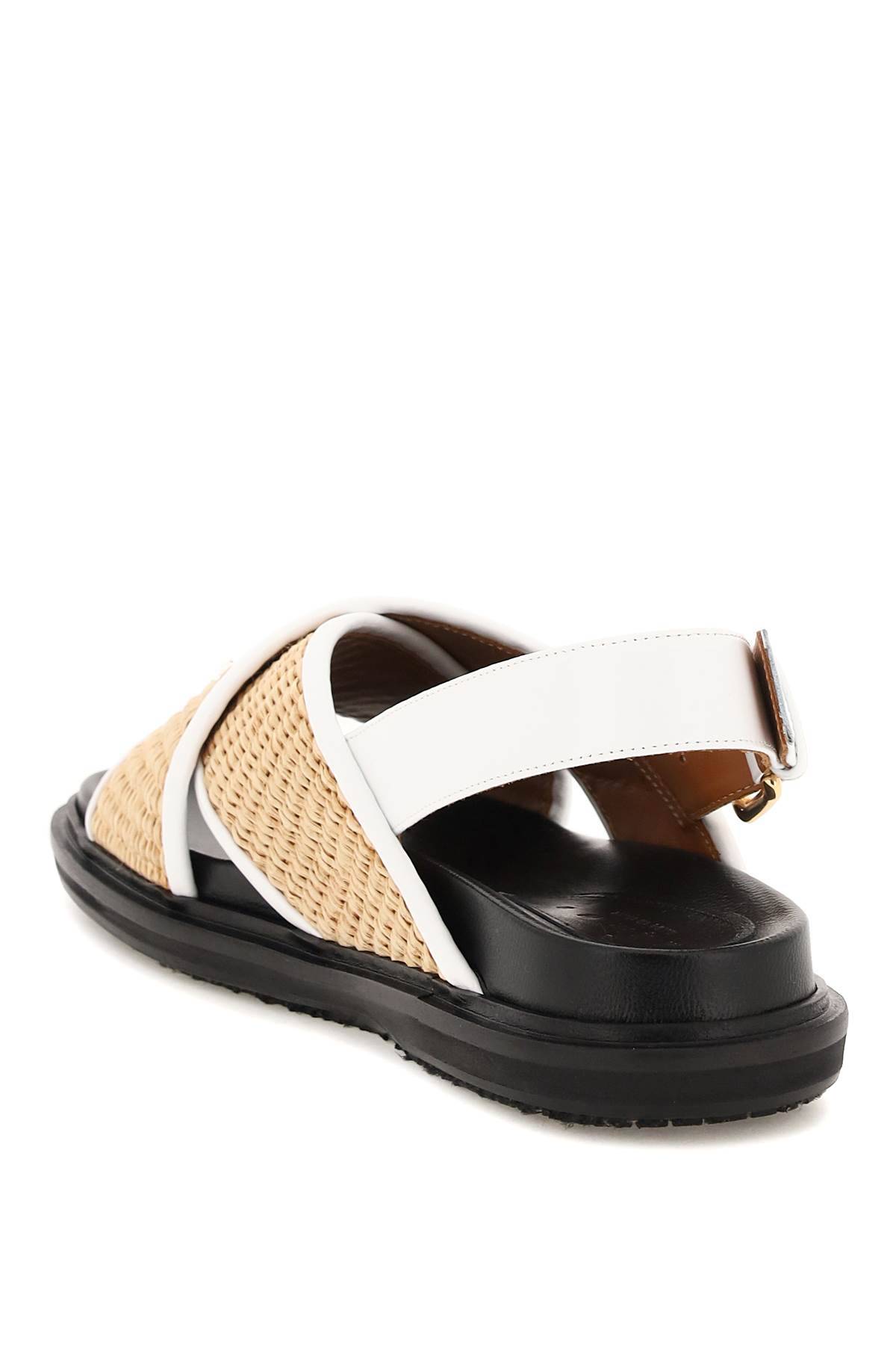 Shop Marni Leather And Raffia Fussbett Sandals In Beige,black