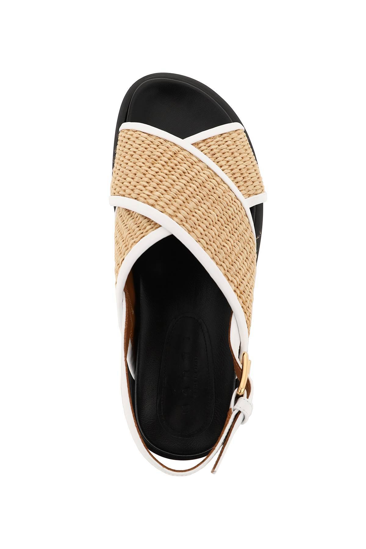 Shop Marni Leather And Raffia Fussbett Sandals In Beige,black