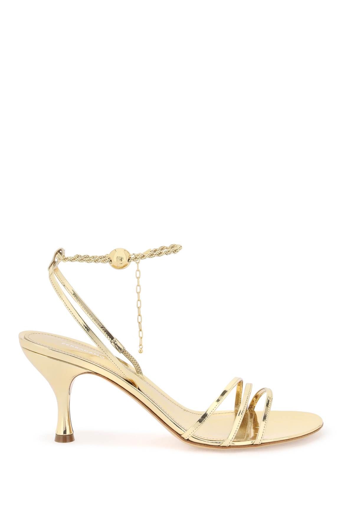 Ferragamo Sandals With Chain In Gold