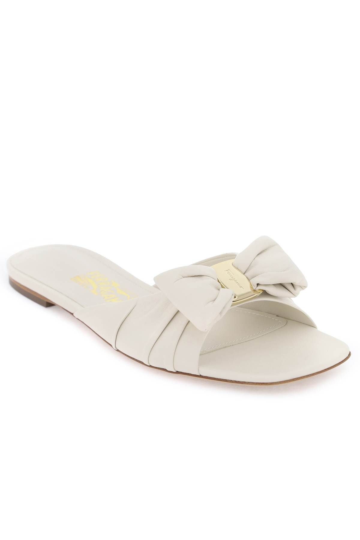 Shop Ferragamo "nappa Slides With Bow Detail" In White