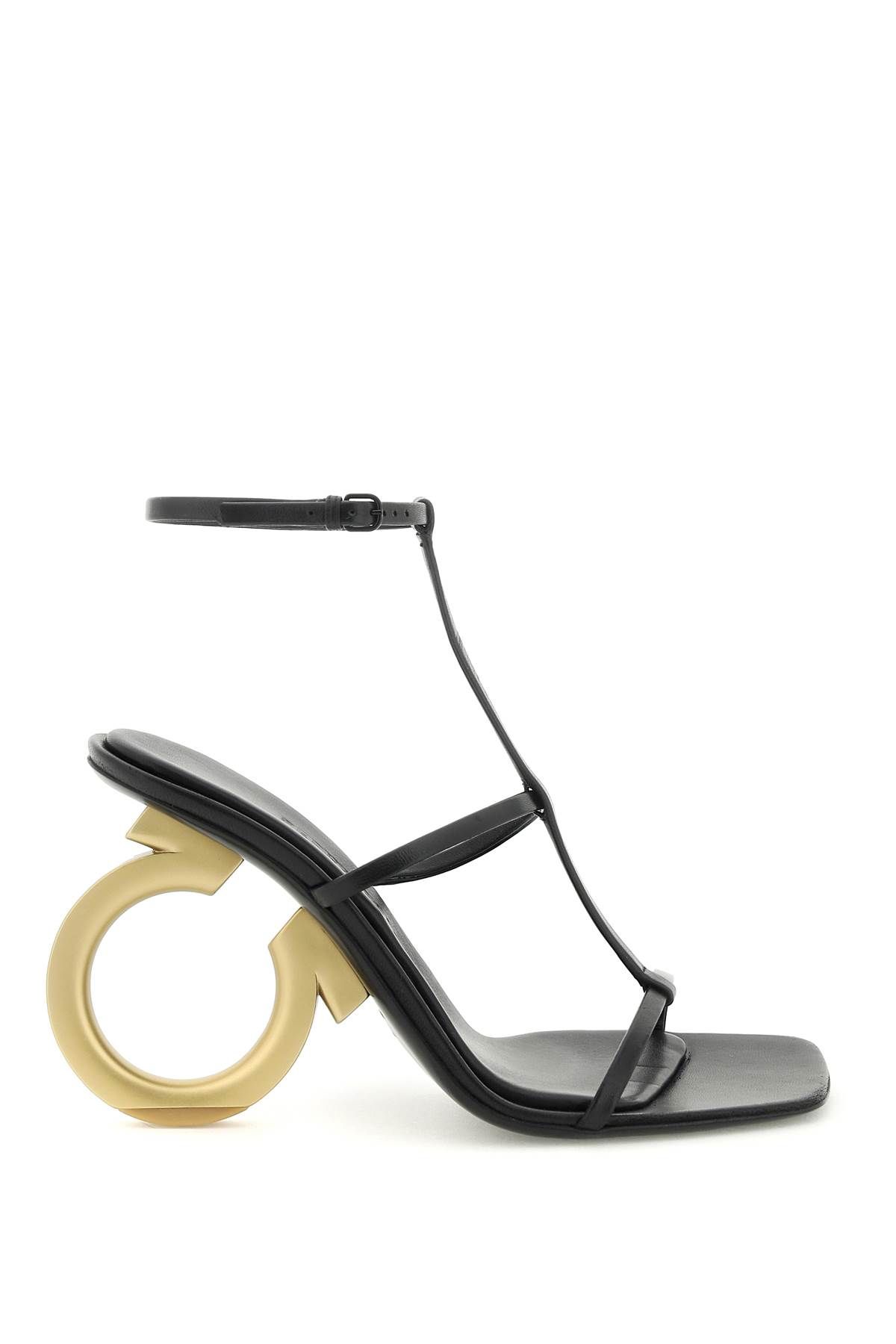Shop Ferragamo 'elina' Sandals In Black,gold