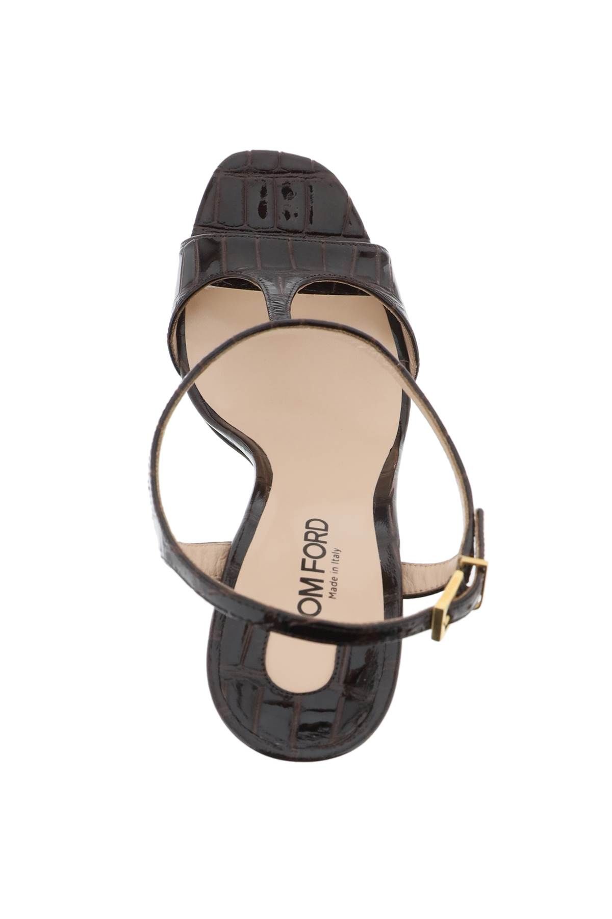 Shop Tom Ford Angelina Sandals In Croco-embossed Glossy Leather In Brown