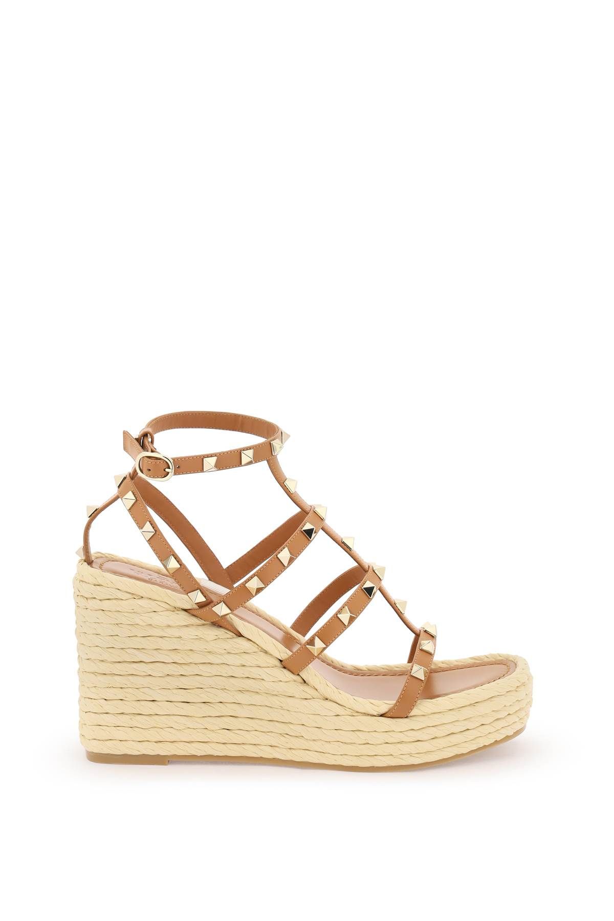 Shop Valentino Rockstud Wedge Espadrilles In Beige