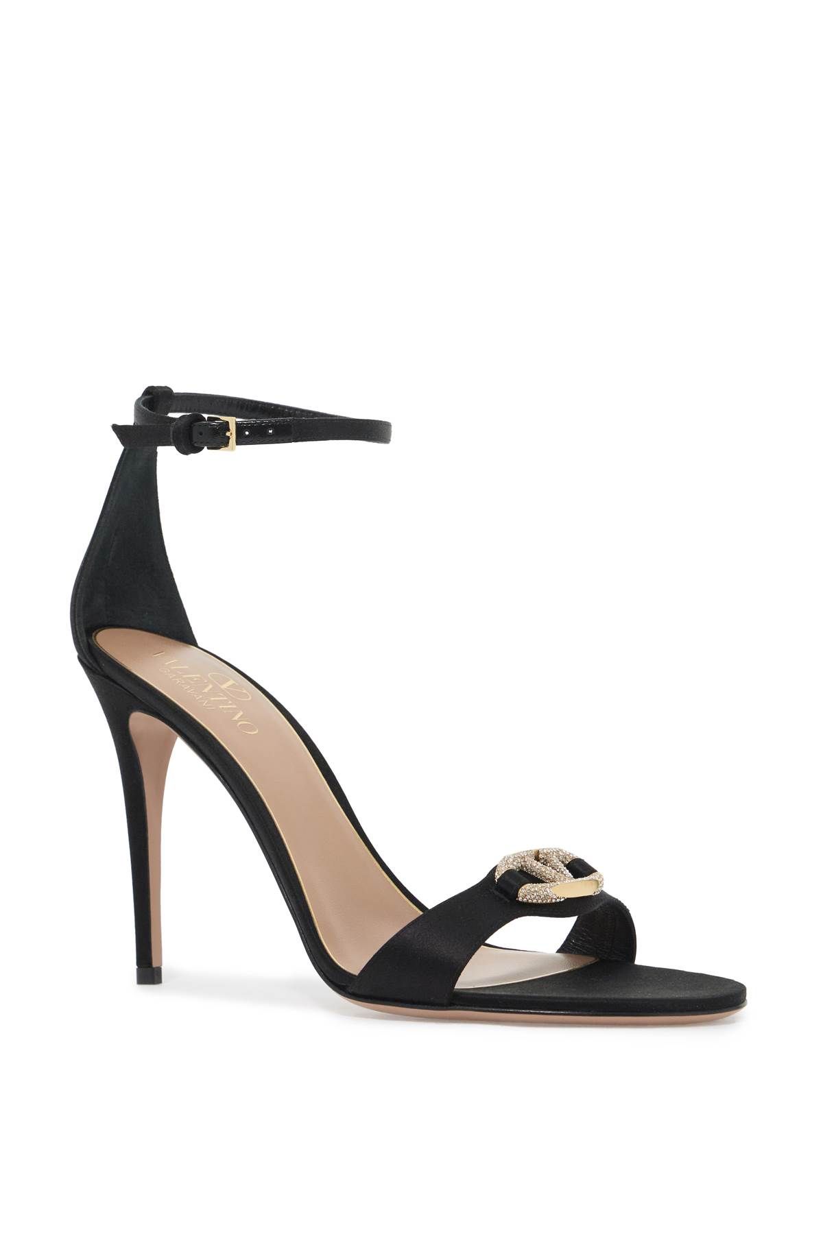 Shop Valentino Vlogo Signature Satin Sandals In Metallic