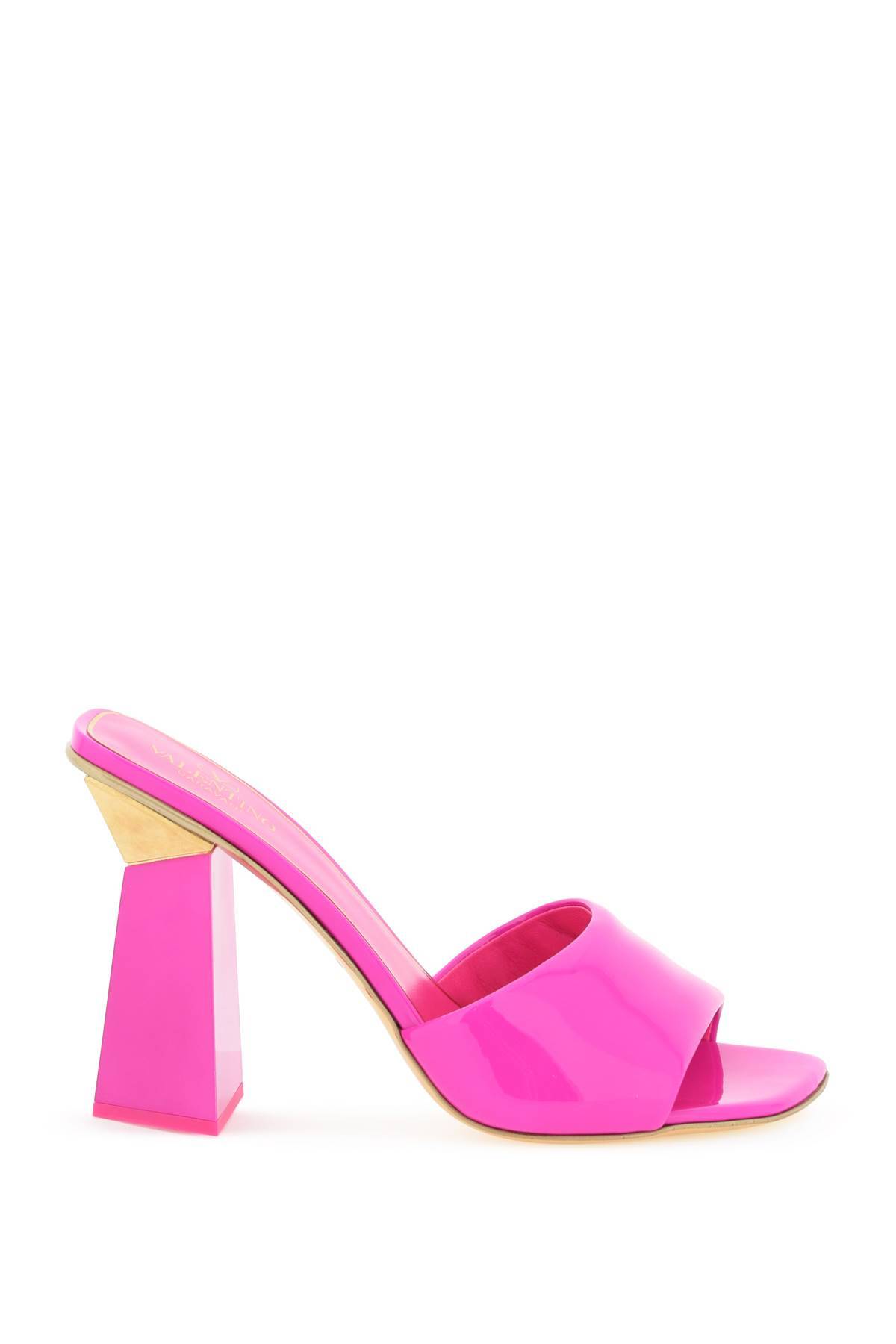 Shop Valentino Hyper One Stud Sandals In Patent Leather In Fuchsia
