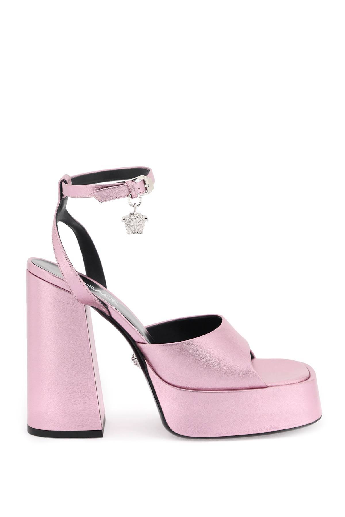 Shop Versace 'aevitas' Sandals In Pink,metallic