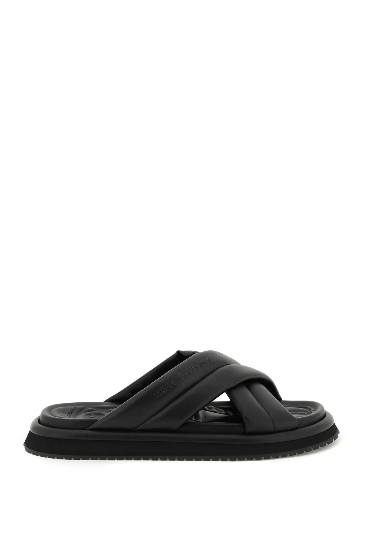 Dolce & Gabbana Faux Leather Slides In Black