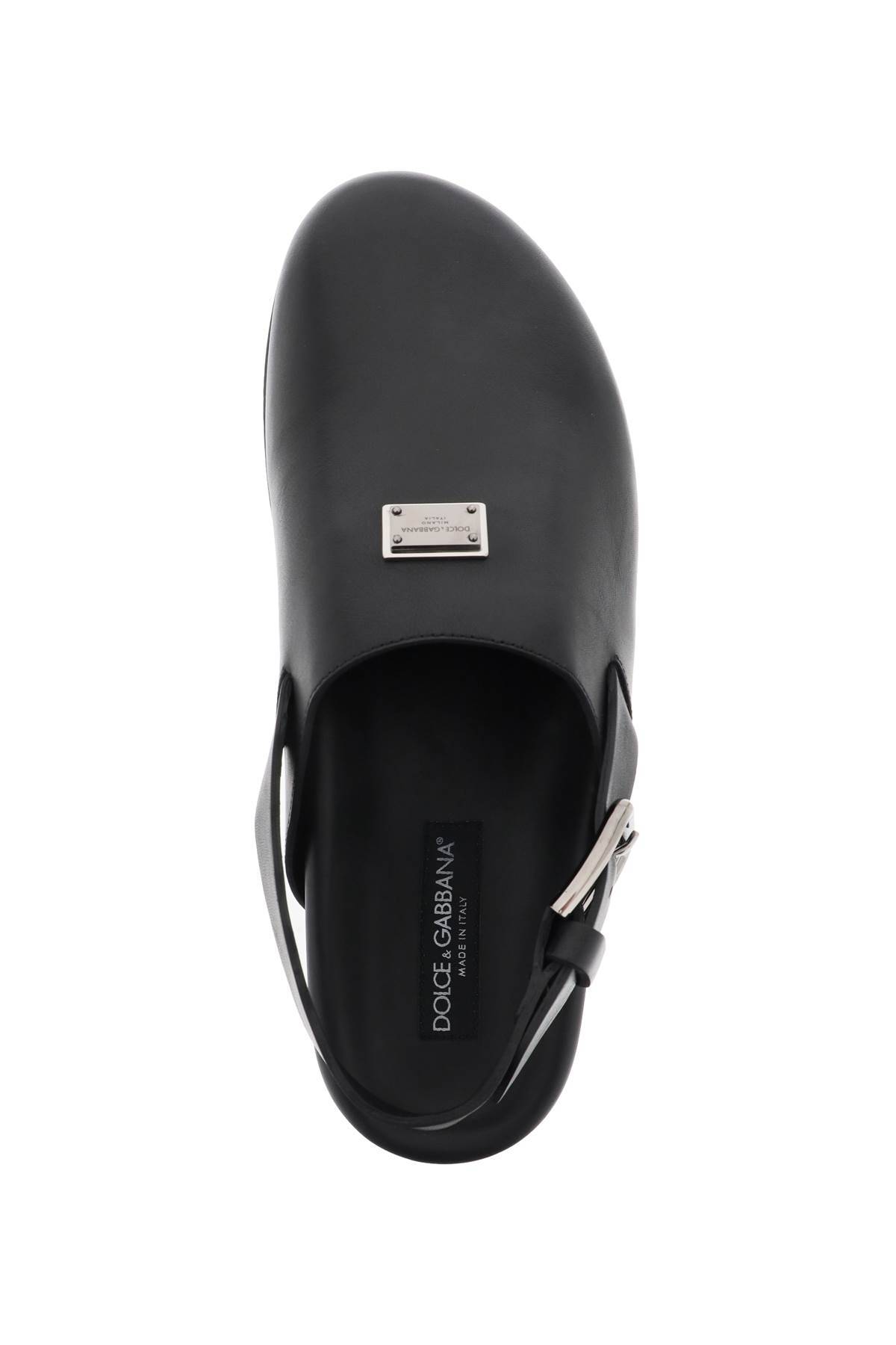 Shop Dolce & Gabbana Leather Clogs With Buckle In Black