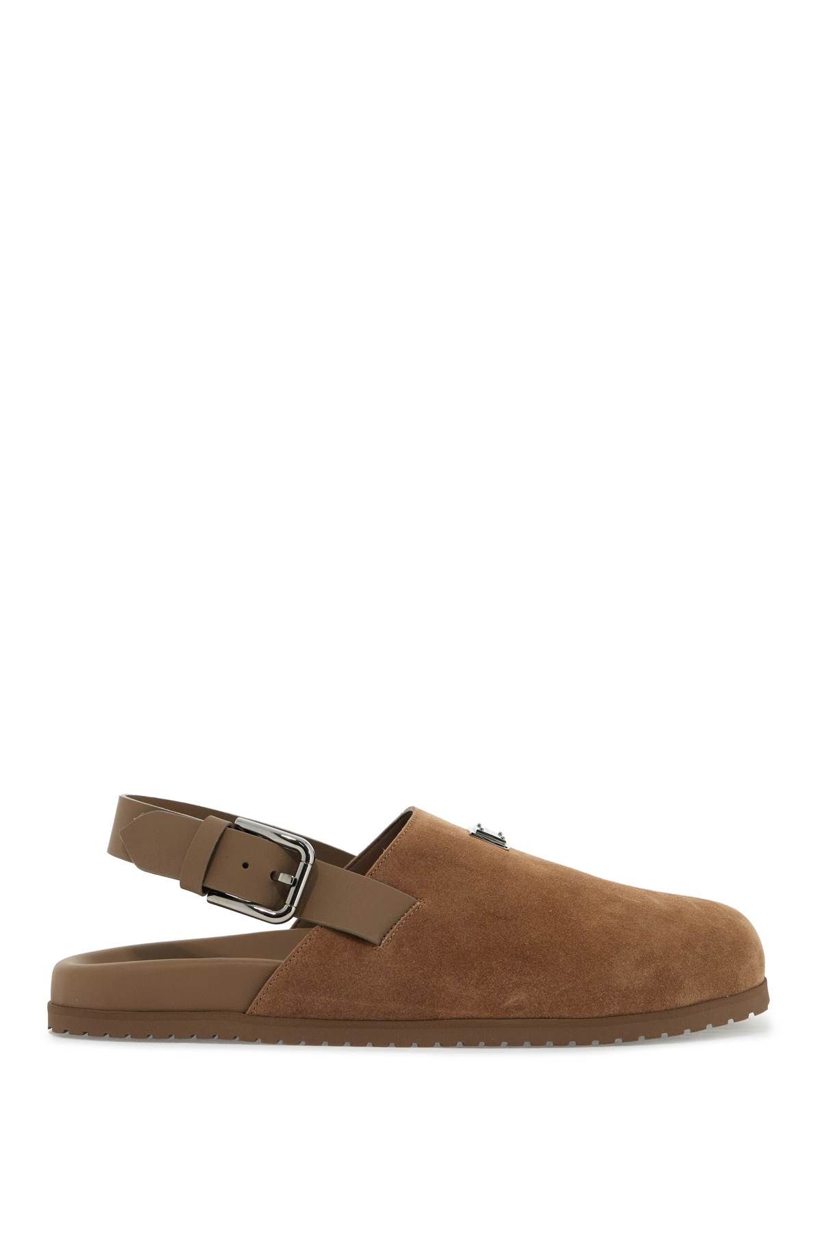 Shop Dolce & Gabbana Suede Leather Clogs With Logo Plate In Brown