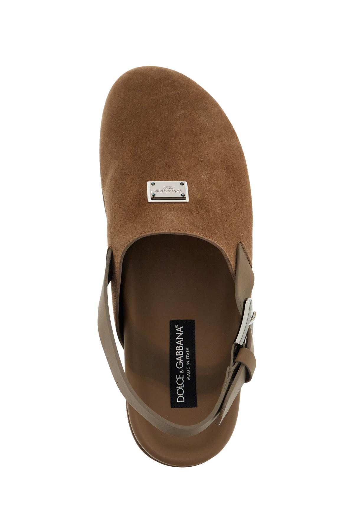 Shop Dolce & Gabbana Suede Leather Clogs With Logo Plate In Brown