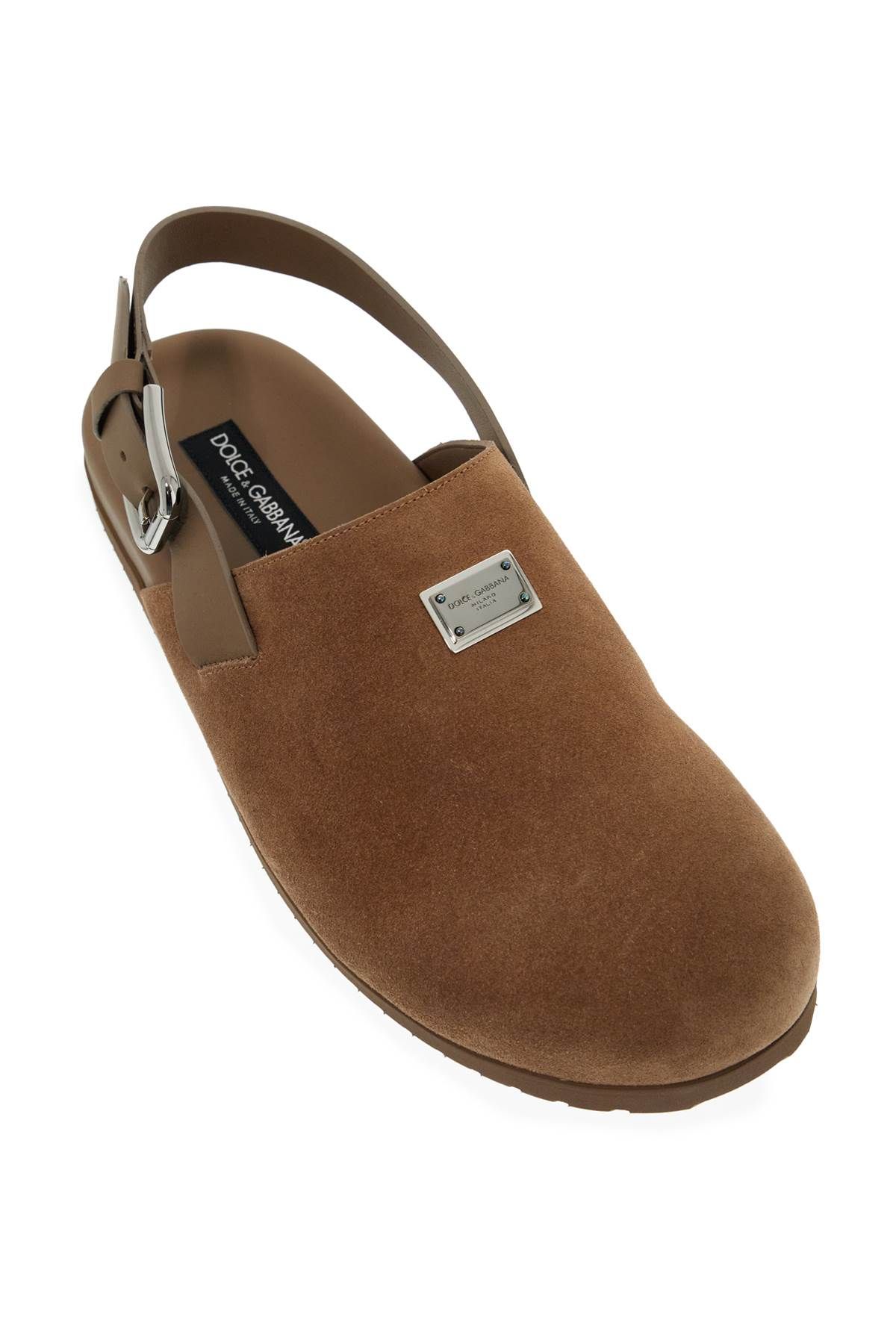 Shop Dolce & Gabbana Suede Leather Clogs With Logo Plate In Brown