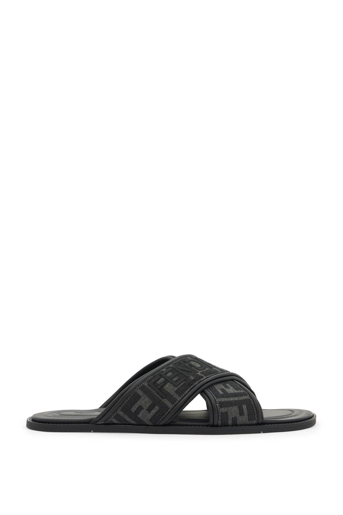 Shop Fendi Ff Jacquard Fabric Slides In Black