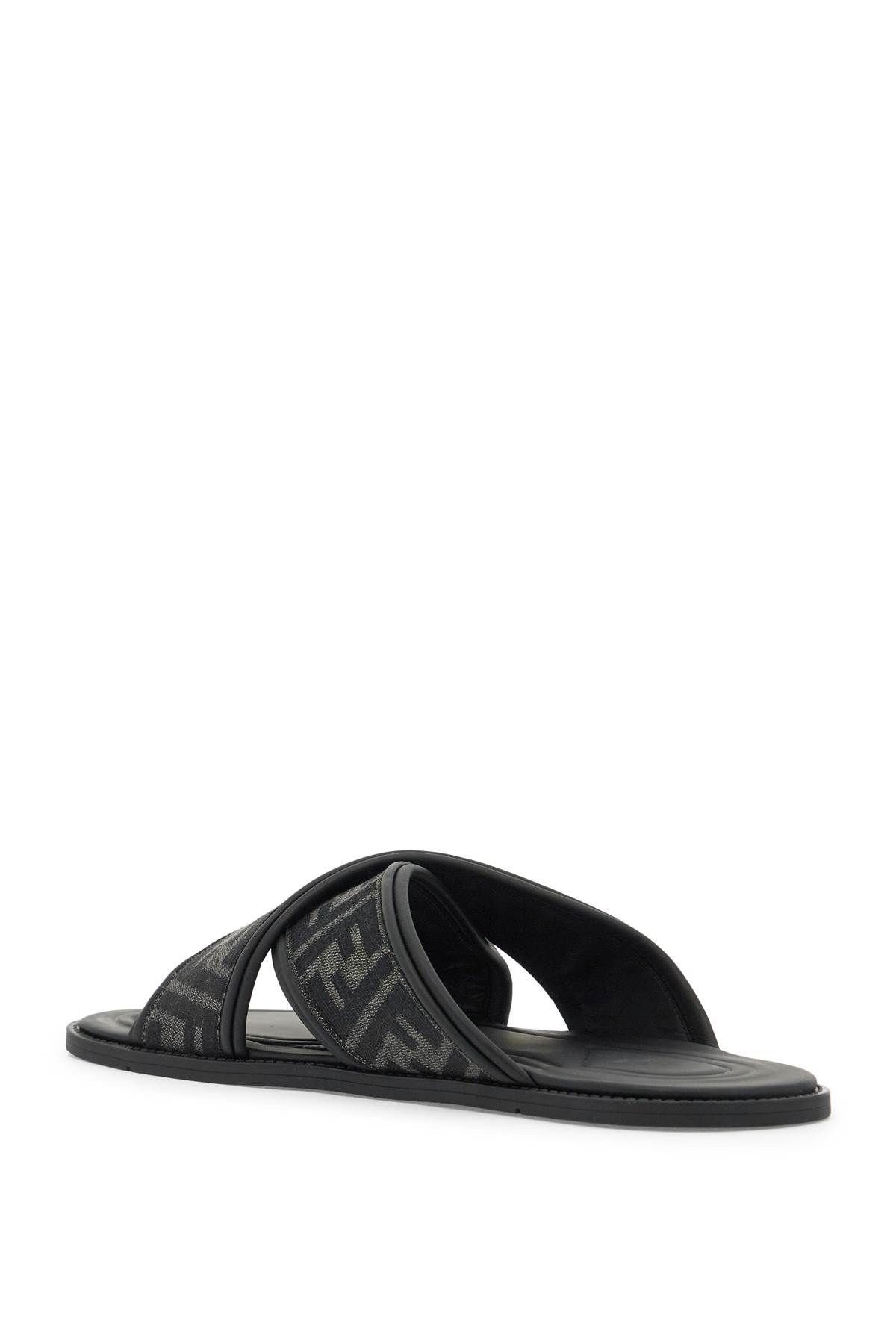 Shop Fendi Ff Jacquard Fabric Slides In Black