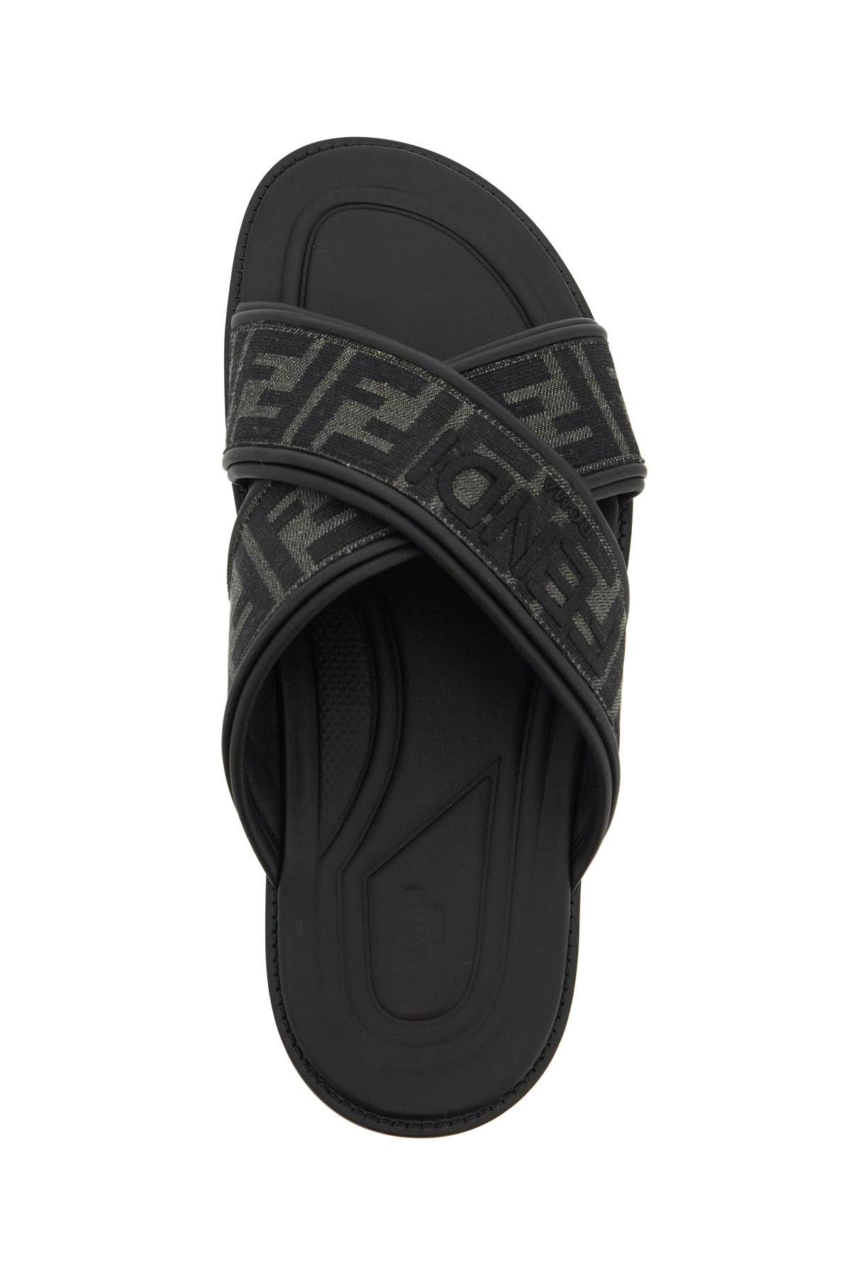 Shop Fendi Ff Jacquard Fabric Slides In Black