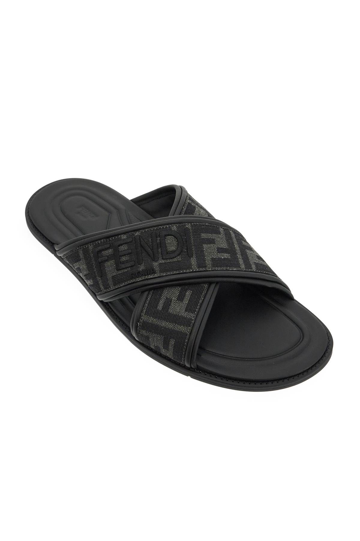 Shop Fendi Ff Jacquard Fabric Slides In Black