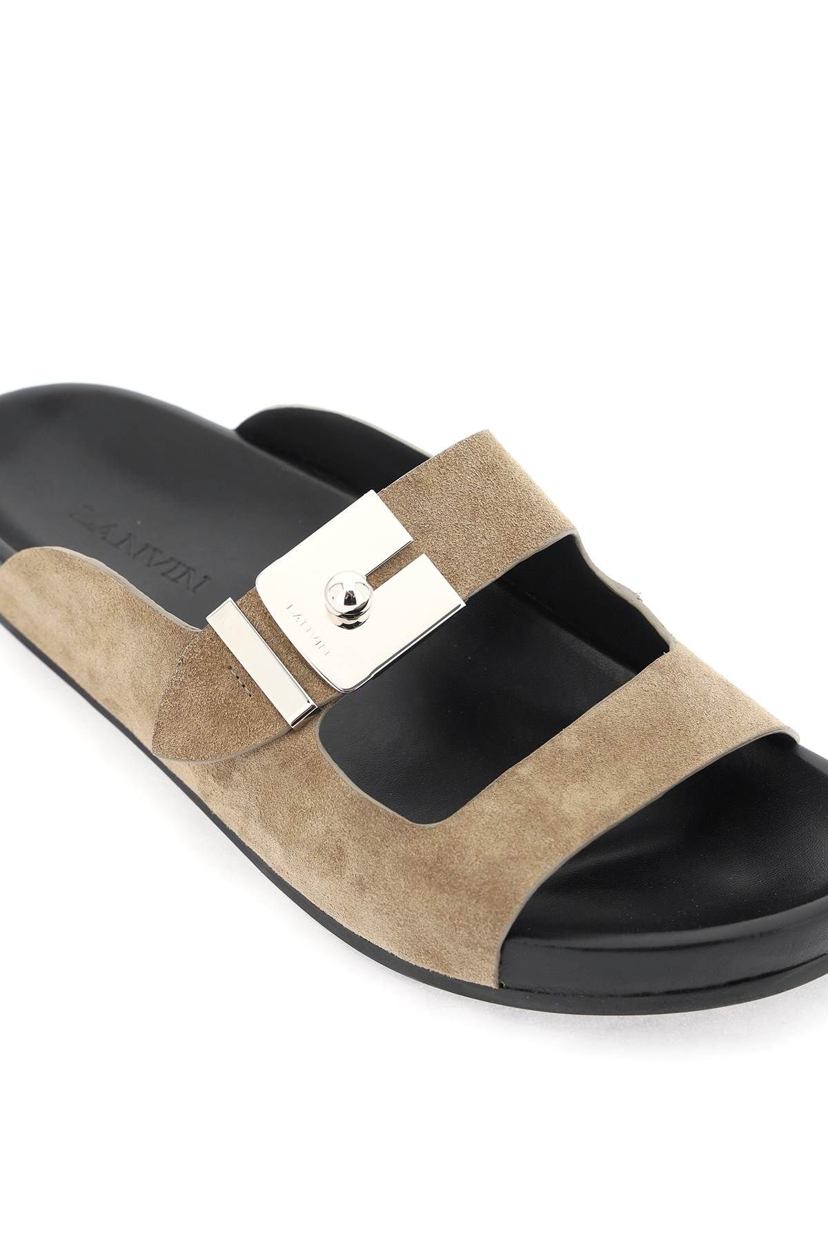 Shop Lanvin Suede Leather Slides For Women In Brown