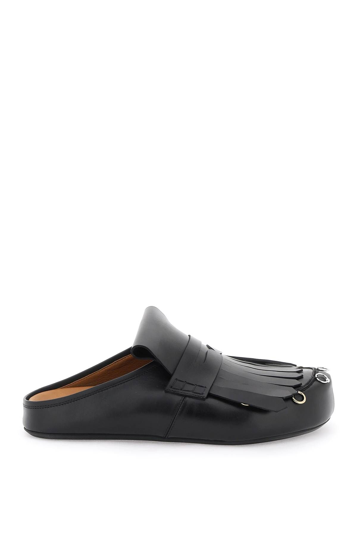 Shop Marni Leather Clogs With Bangs And Piercings In Black