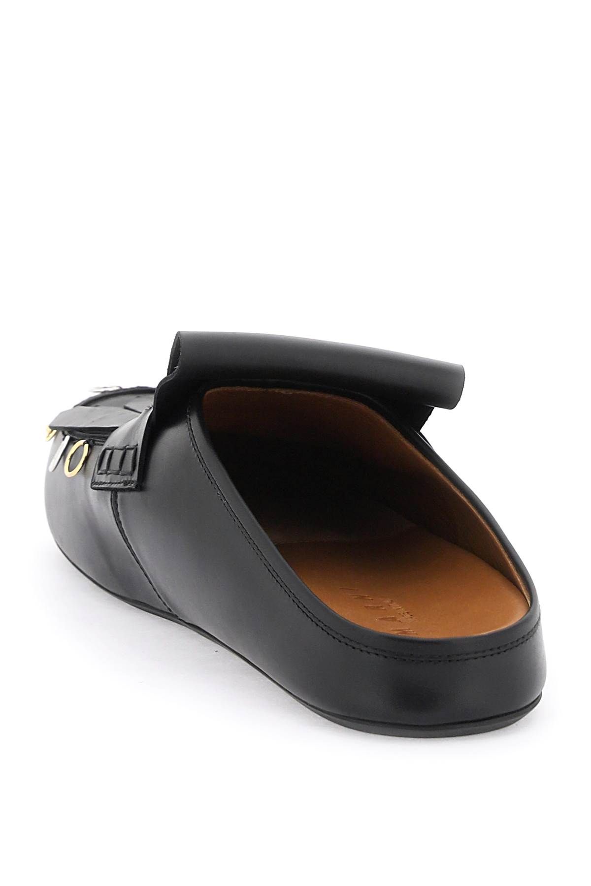 Shop Marni Leather Clogs With Bangs And Piercings In Black