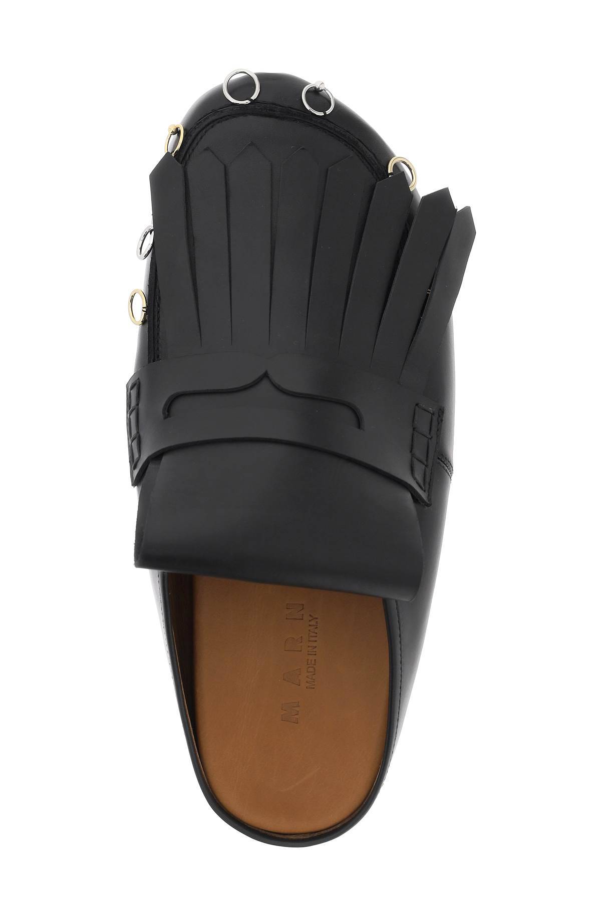 Shop Marni Leather Clogs With Bangs And Piercings In Black