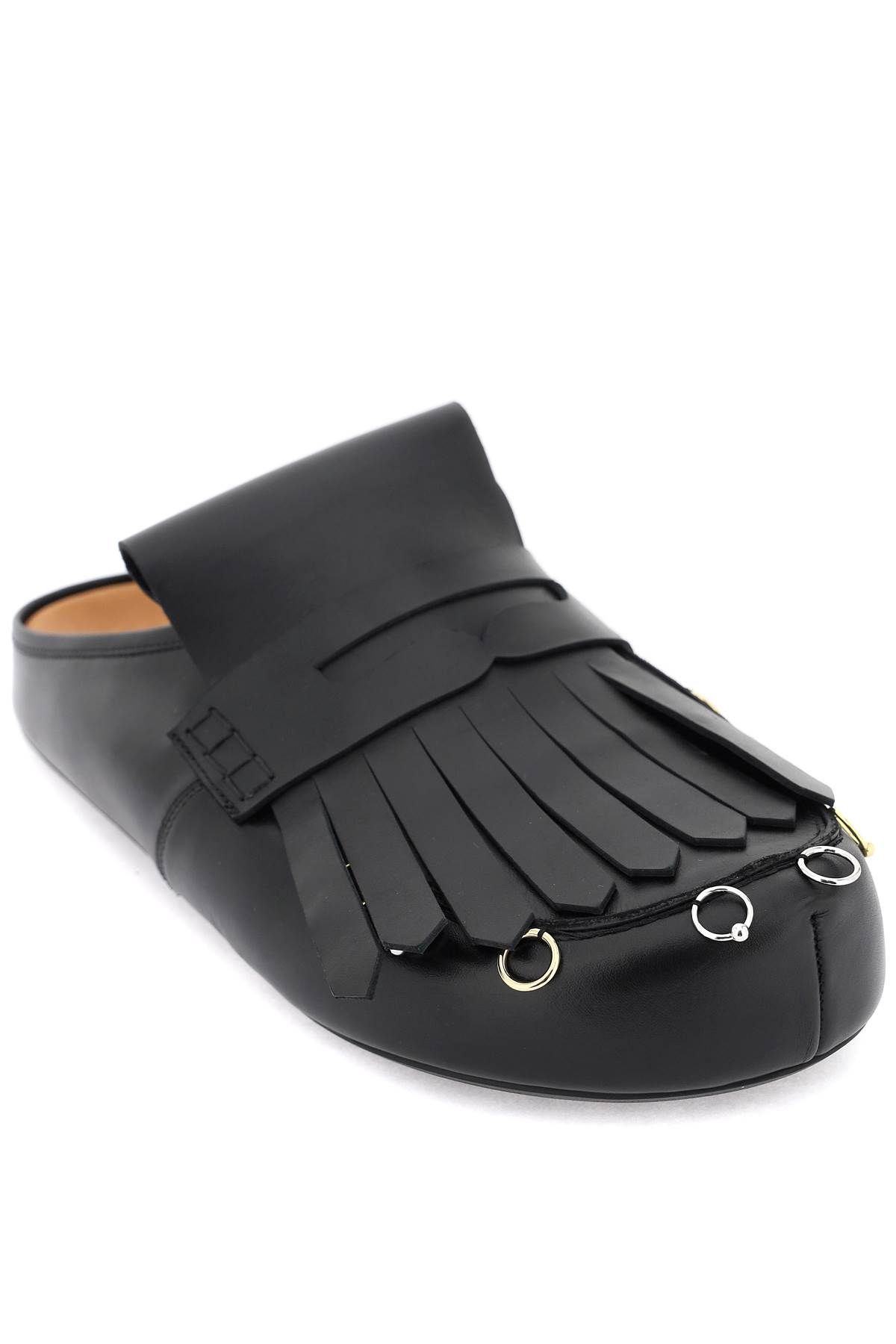 Shop Marni Leather Clogs With Bangs And Piercings In Black