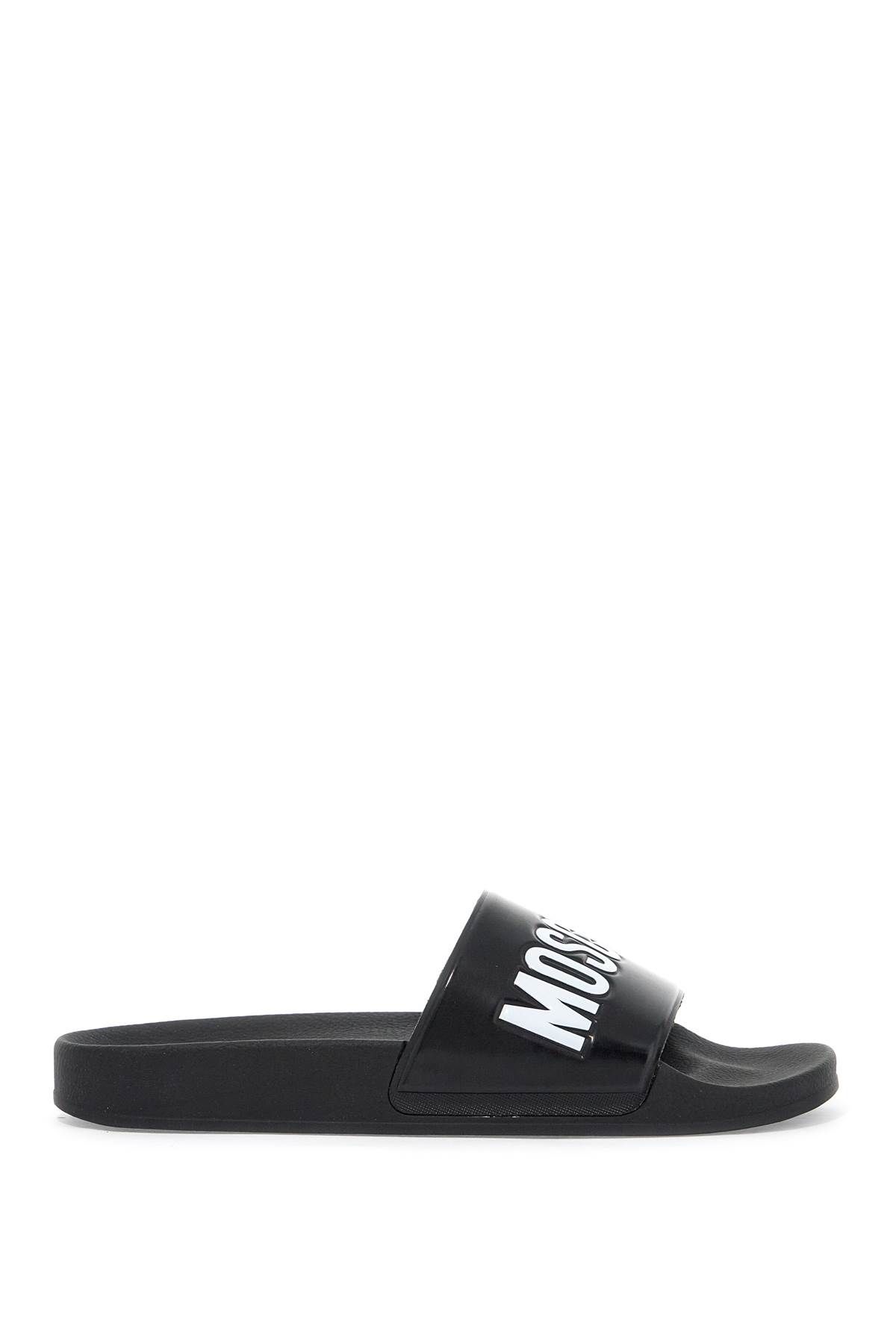 Shop Moschino Rubber Slides With Logo Branding In Black